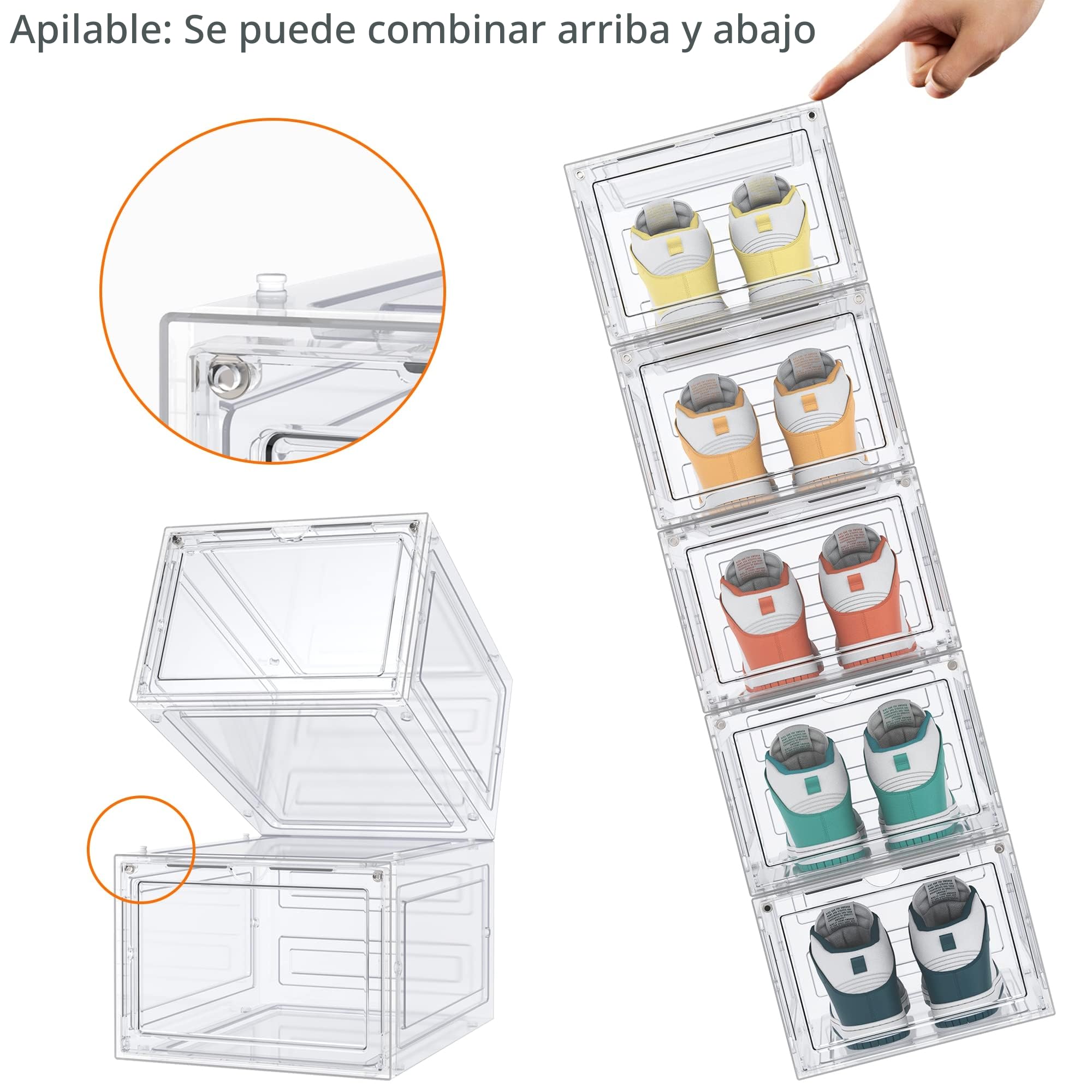 Cajas de Zapatos, 6 pcs Organizador Zapatos Cajas de Almacenamiento de Zapatos de Plástico Transparente Apilables, Contenedores Organizadores de Zapatos con tapas para Mujeres/Hombres