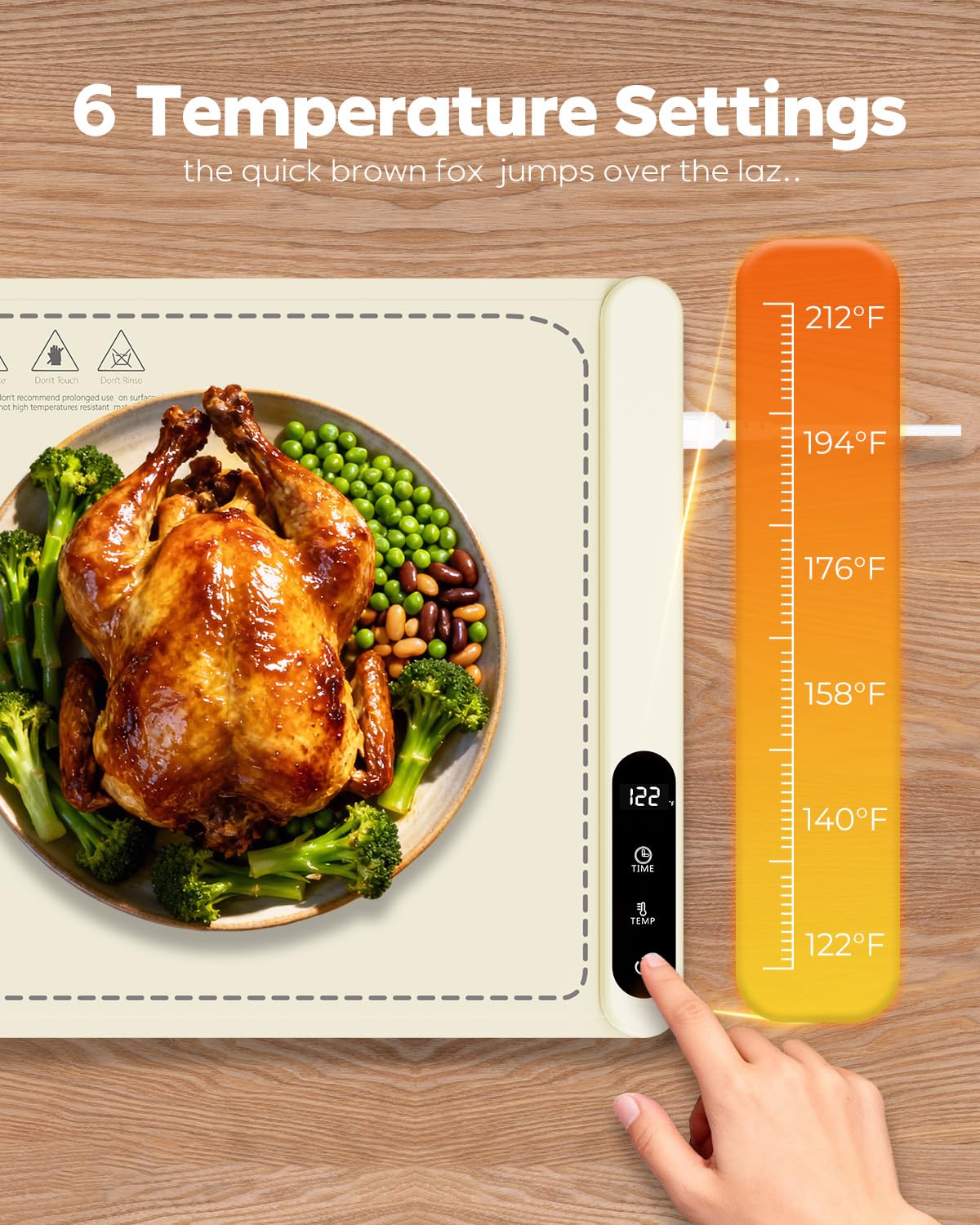 Warmhalteplatte Elektrisch, Graphen Warmhaltematte, 6 Einstellbare Temperatur Wärmeplatte Essen, 0-6H Zeitschaltuhr Wärmetablett für Versammlungen, Partys, Buffet (weiß)