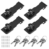 QWORK Keyed Hasp Locks, 4 Pack, 4 inch Black Door Locks with 24 Mounting Screws and 8 Keys, Durable Zinc Alloy Material, Strong and Corrosion Resistant, Easy Installation