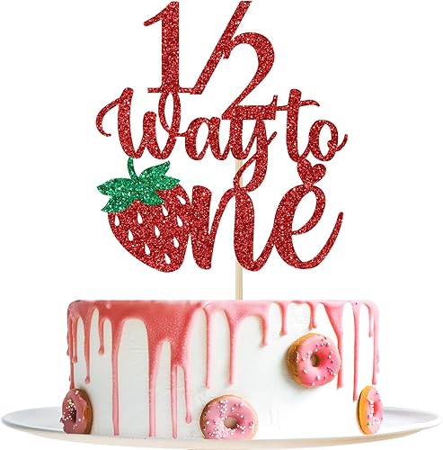 Decoración de pastel de fresa con la mitad de camino a uno, decoración para pastel de cumpleaños de 6 meses, bayas dulces y medio cumpleaños,
