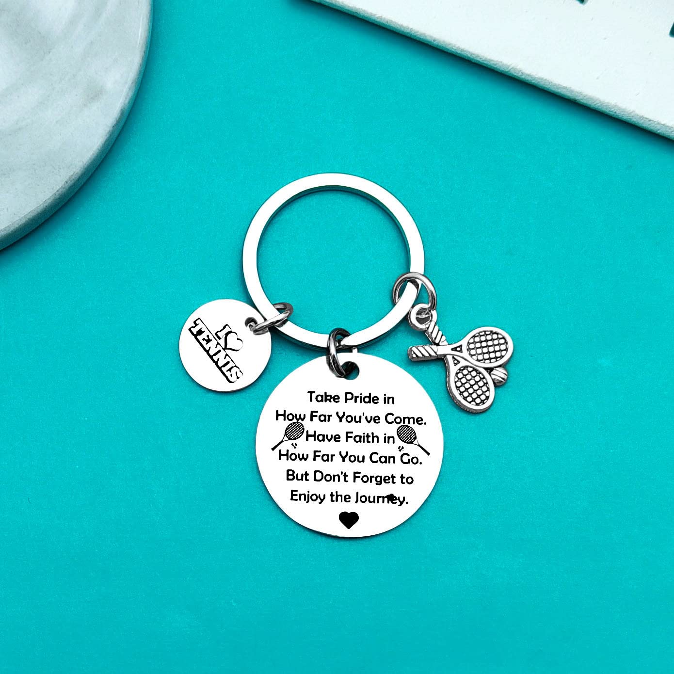 Ximalun Tennis Keyring: 'Take Pride, Have Faith, Enjoy the Journey', Silver, Unisex, Sports Gift for Tennis Players Teams - Image 4