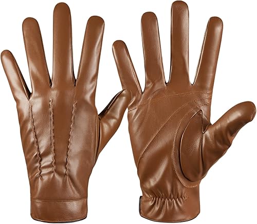 QUKOPSE Winter Leather Gloves for Men,Touchscreen Snow Driving Gloves with Cashmere Lining for Motorcycle Driving Riding