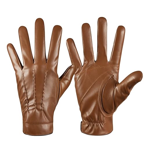 Winter Leather Gloves for Men,Touchscreen Snow Driving Gloves with Cashmere