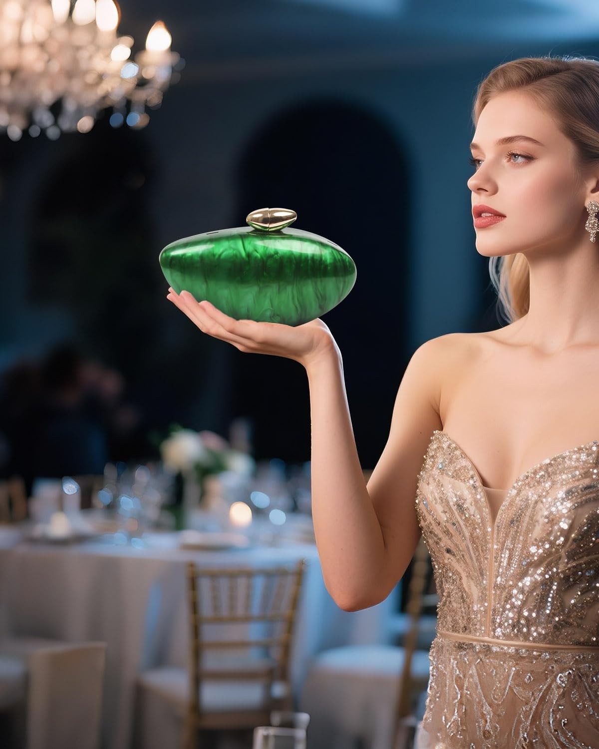 Evening Clutch Purse for Women, Acrylic Wedding Guest Clutch Metal Chain Shell Shoulder Crossbody Bag