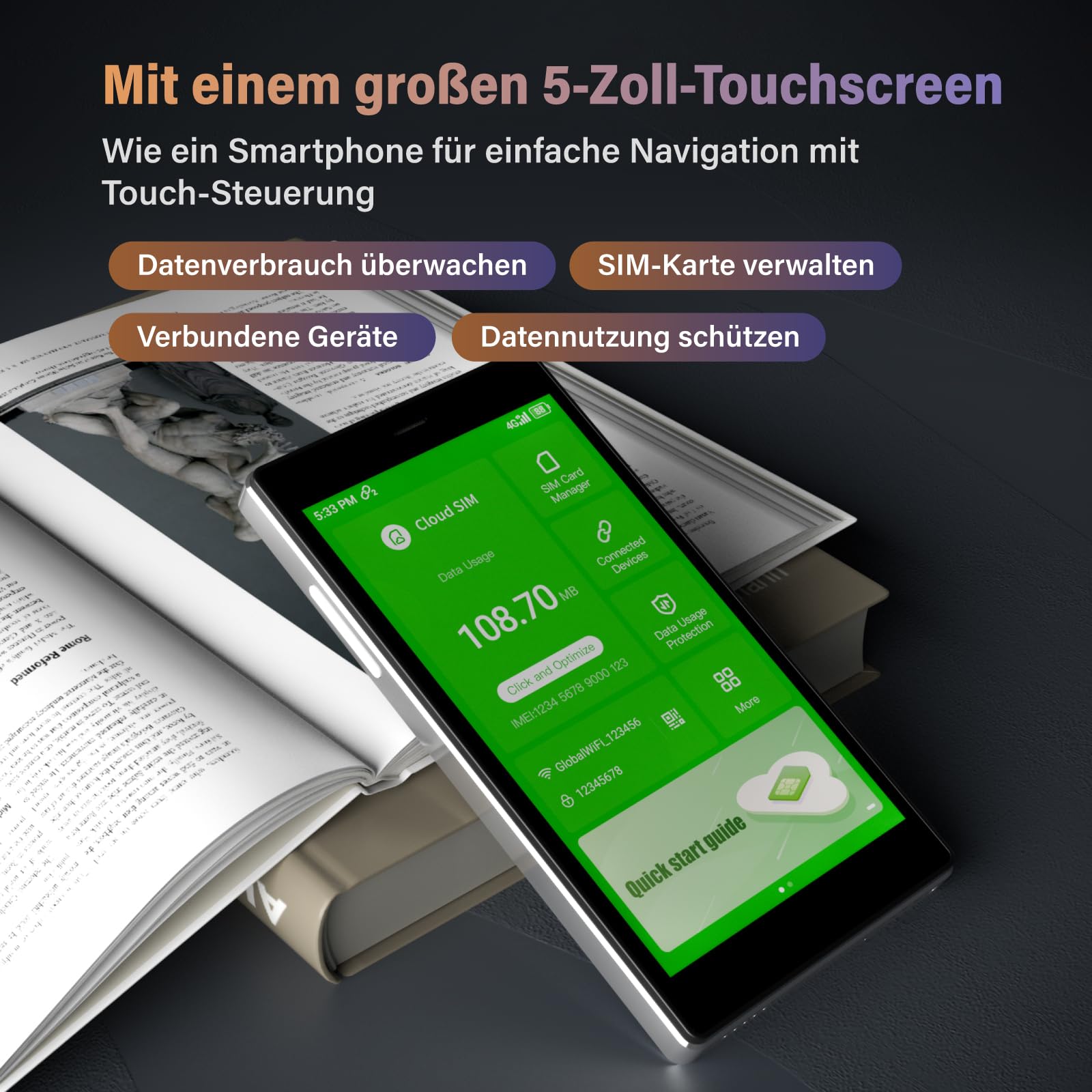 GlocalMe G4Pro 4G LTE Mobiler WLAN Router, Keine SIM nötig, 2.4GHz/5G Hz, WiFi Hotspot Mit 1GB globalen Daten, Verbindung von 10 Geräten gleichzeitig, Internationaler WiFi Geräte für 200 Länder