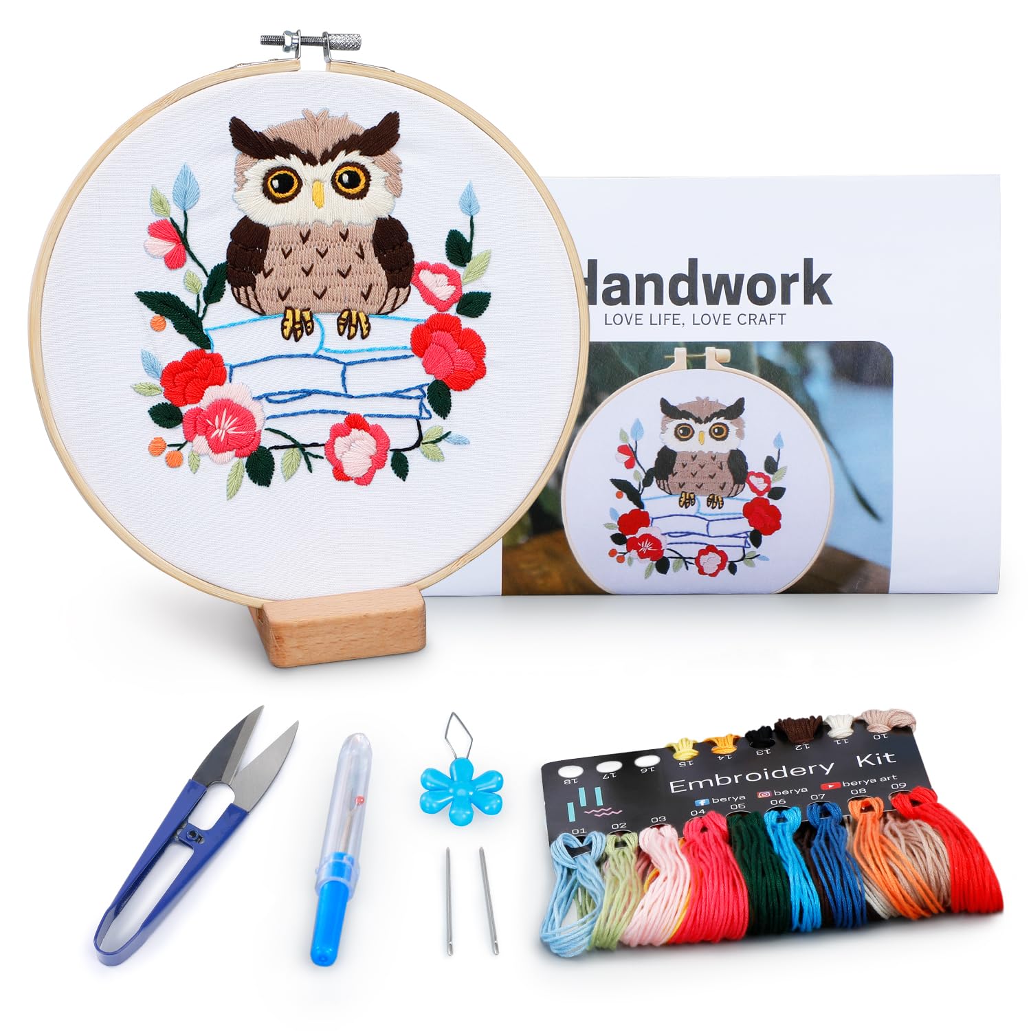 Owl Embroidery Kit, Embroidery Kit for Adult, Owl Pattern Practice Kit, Including Video Step by Step Instructions, Embroidery Hoop, Cloth, Needles and Thread for DIY Craft Lover (BEO012)