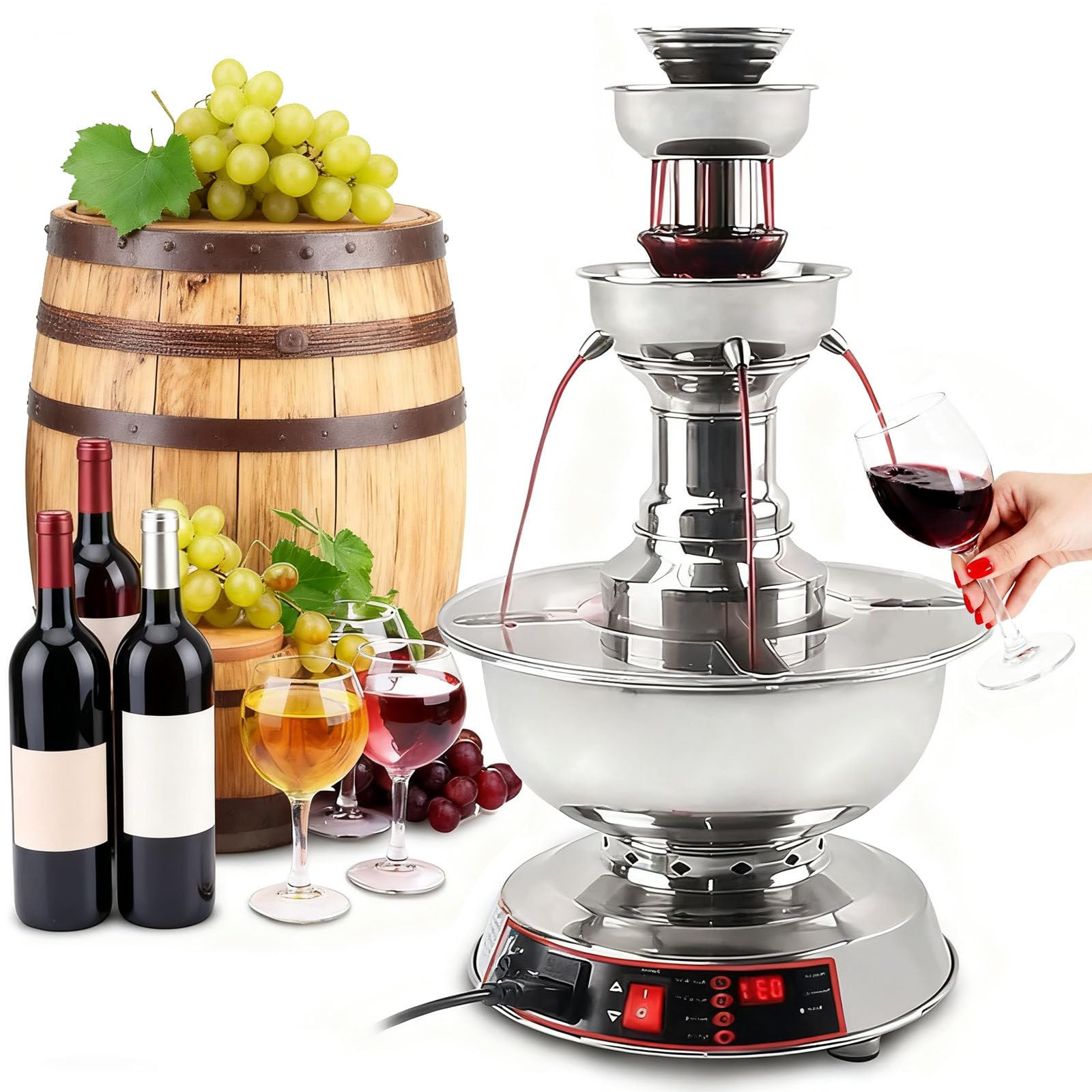 Máquina de fuente de champán, dispensador eléctrico de jugo de vino de 3 niveles, temperatura ajustable, capacidad de 3.5 L para vino y agua de jugo de champán