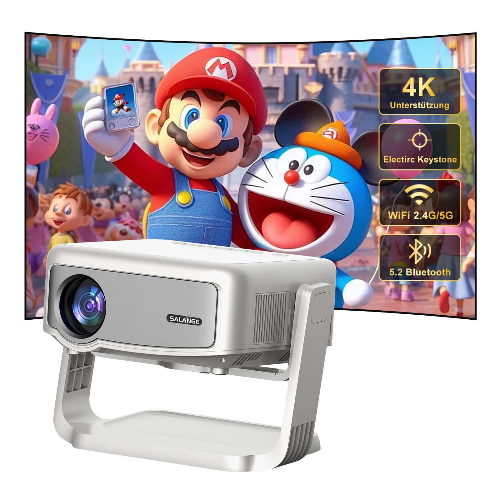 Mini projector, OTHA Android DLP LED Beamer WiFi, draagbare thuisbioscoop mobiele telefoon projector trapeziumcorrectie met USB, HDMI, 5000mAh accu videoprojector voor iPhone Smartphone