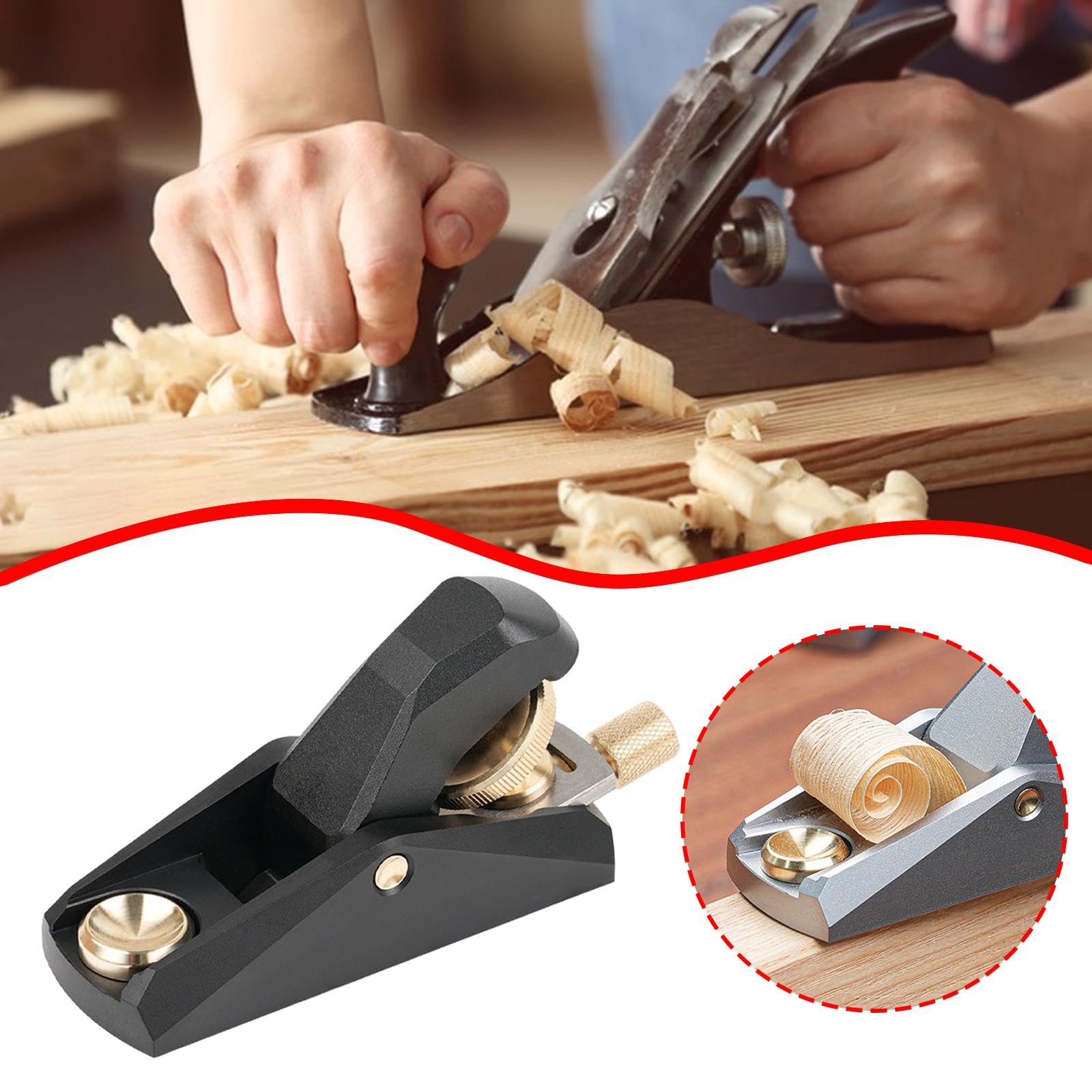 Cepillo de Madera Bajo Ángulo Avión Manual Carpintero Aleación de Latón Aluminio Ergonómico Fácil Operación Adecuado para Retoques Recortes Y Trabajos, Mini Negro