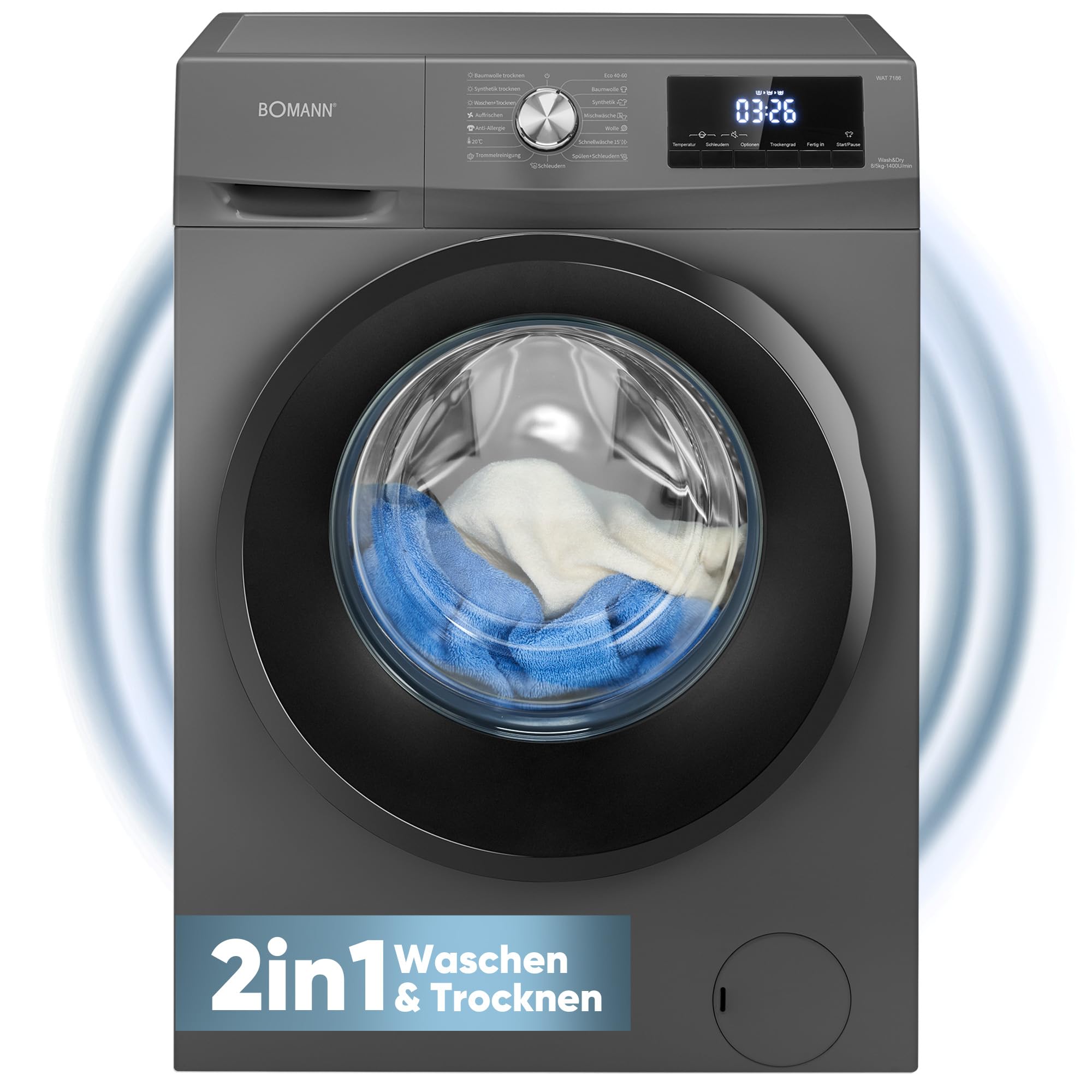Bomann Waschtrockner WAT 7186 8 kg Waschen 5 kg Trocknen 1400 U/Min Invertermotor