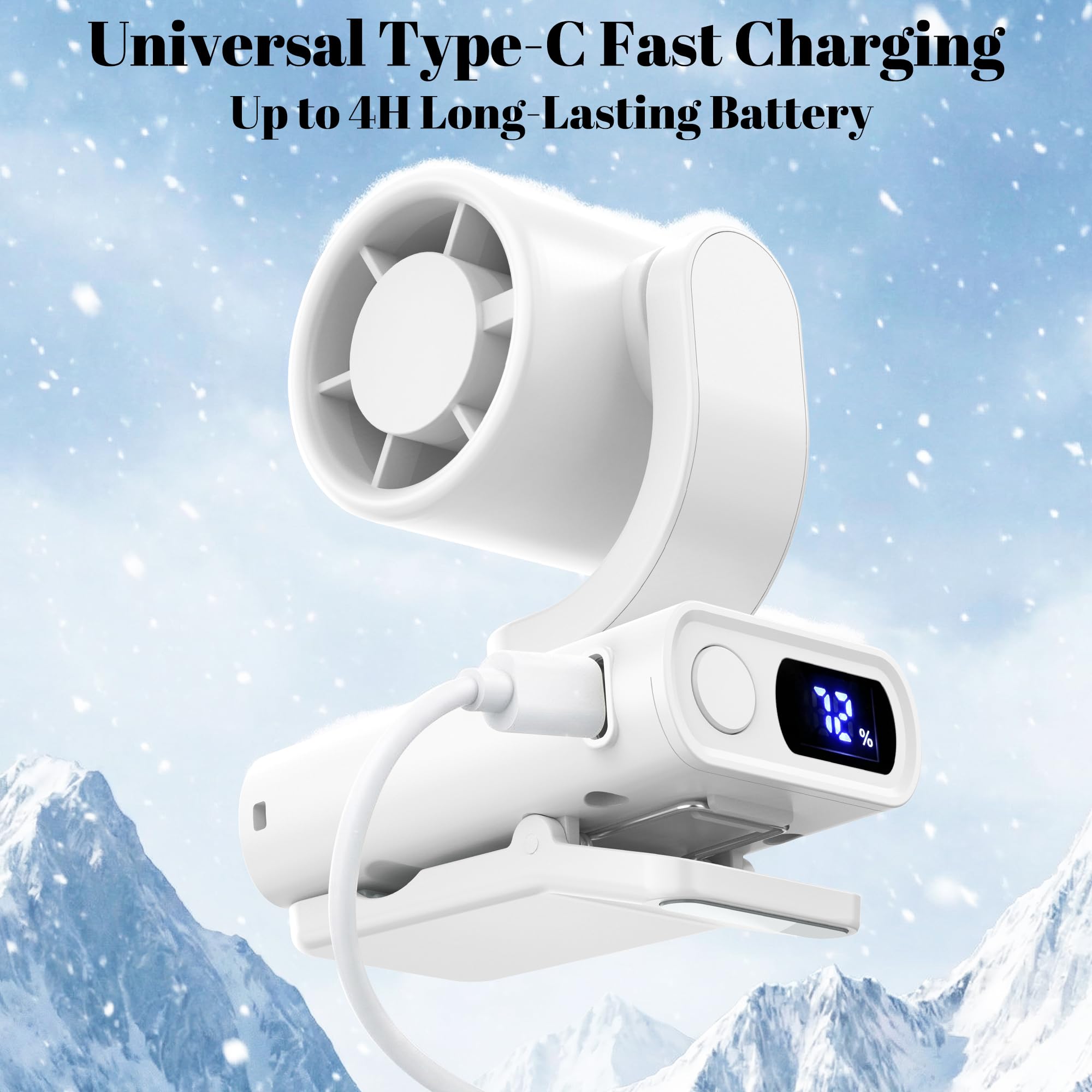 Mini ventilatore portatile a clip, piccolo ventilatore personale silenzioso alimentato a batteria USB-C ricaricabile regolabile a 199 velocità leggero per esterni, viaggi e ufficio, bianco