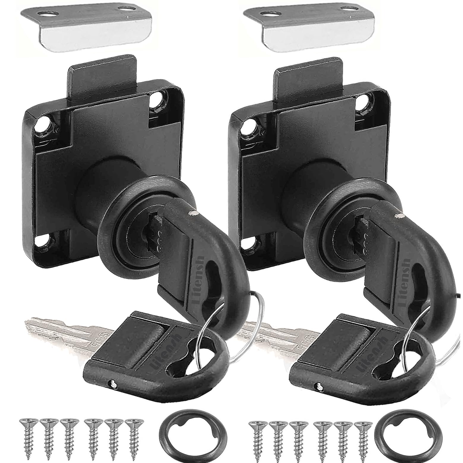Serratura a camma da 22 mm, con chiave diversa, serratura per cassetta delle lettere, Serratura Cassetto Scrivania per mobili armadietti cassetti casa ufficio (Nero-2 Pacchetto)