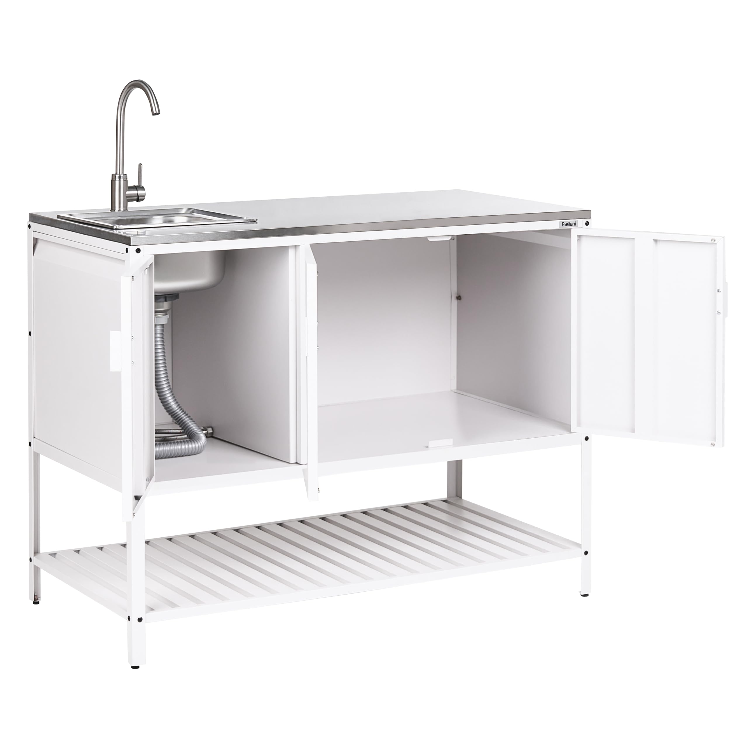 Beliani Mobile da Cucina da Esterno in Acciaio con 3 Ante e Piano in Acciaio Inox Bianco