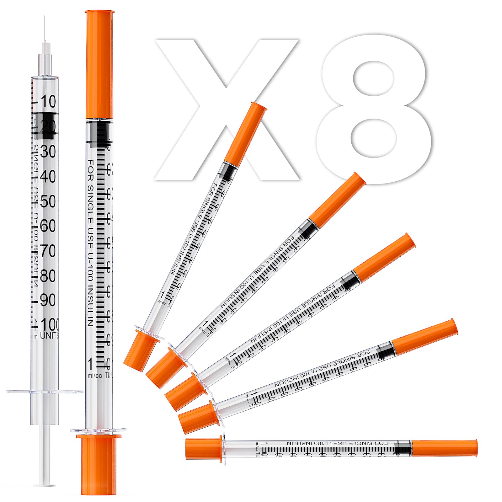 Insulin Syringe U-100 | 1ml/cc with 30G 5/16'' (8mm) Needle, 8 Pcs Individual Packaging