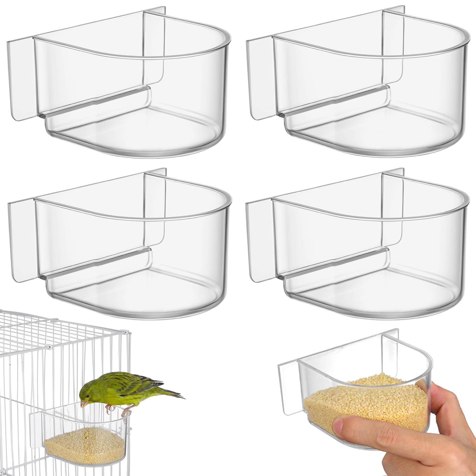 Gamelles transparentes pour perroquet Ipetboom, lot de 4 mangeoires demi-cercles pour cage