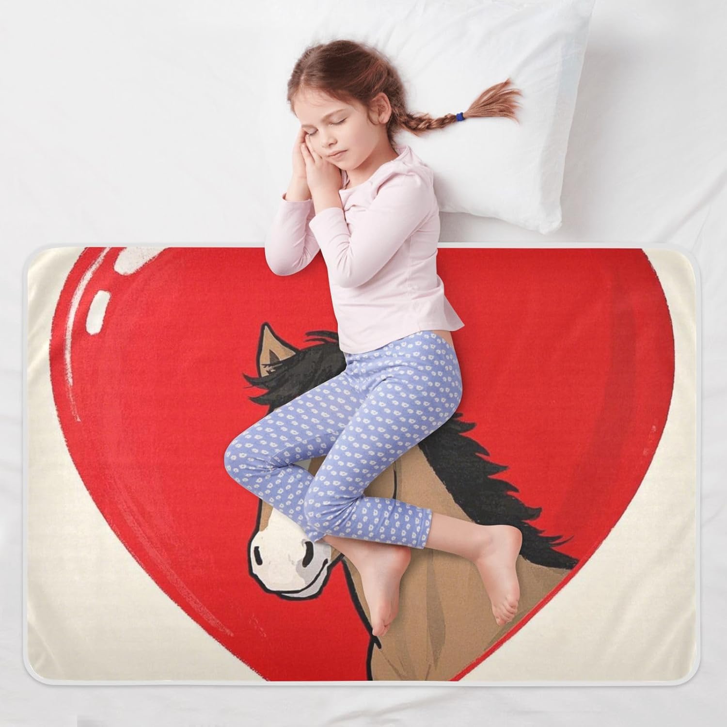 Funny Cartoon Heart Animal Horse Extra Large Resuable Bed Underpads Waterproof Washable Potty Training Pads Slip-Resistant Diaper Pads for Baby Boys Girls , 52" L x 34" W