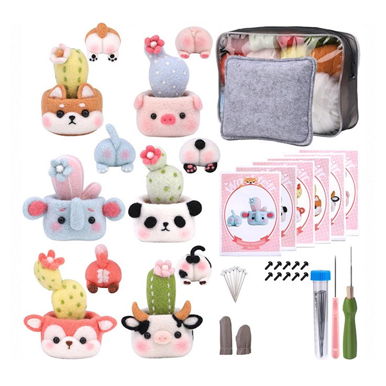 Tsophreniq Needle Felting Supplies for Felted Animal, Beginner Wool Felting Supplies with Needle, Instruction, Wool Roving Felt with Wood Handle