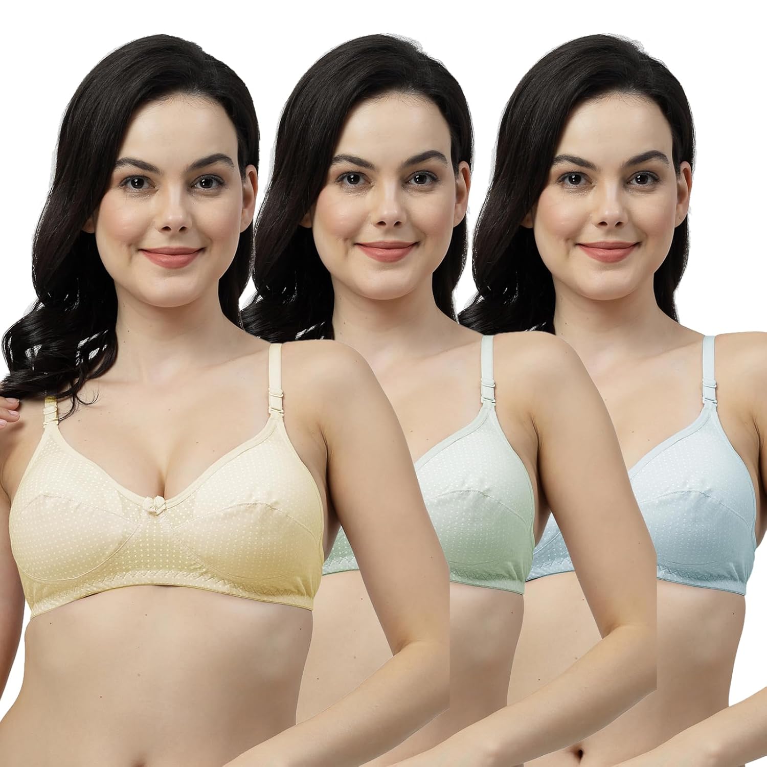 Blue, Orange, Lemon Wirefree Non Padded Polka Print Bra Blue, Orange, Lemon Wirefree Non Padded Polka Print Bra