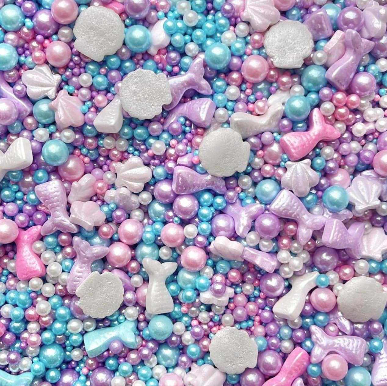 Mermaid sprinkles for cakes edible pearls tails shells lilac white pink purple blue turquoise cupcake cake toppers biscuits mermaid party decoration baking MINI MERMAID