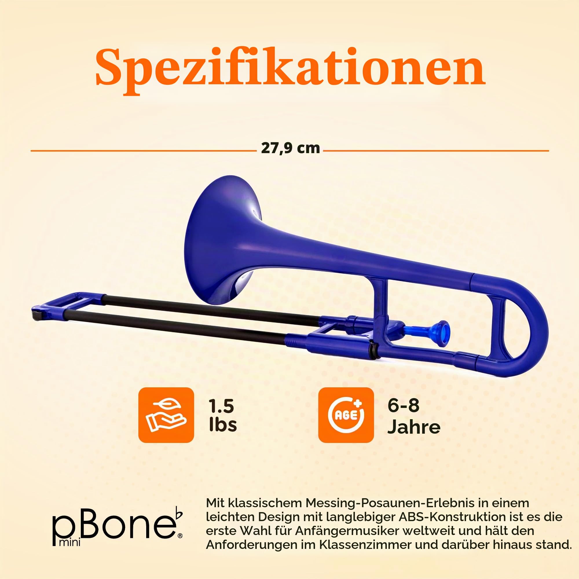 PBONE 700639 Mini-Posaune mit Mundstück und Tasche, blau
