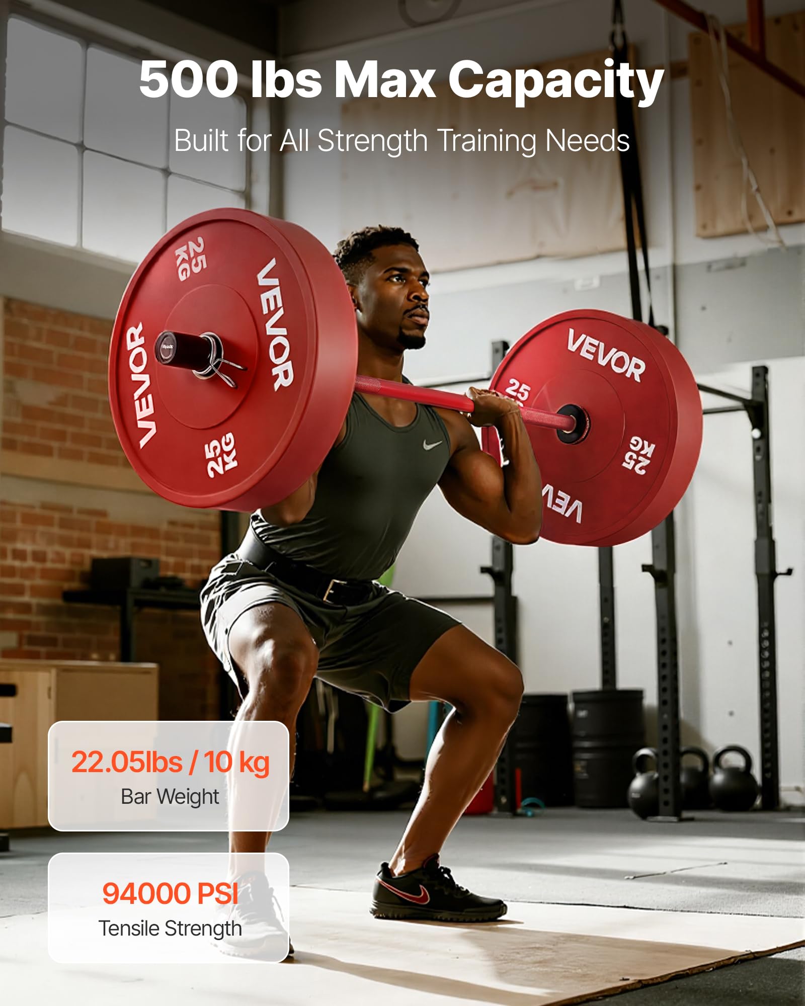 VEVOR Barra de Mancuernas de 120 cm con Mango Acanalado para Entrenamiento de Fuerza, Levantamiento de Pesas, Sentadillas, Peso Muerto, para Discos de Pesas de 50 mm, con Carga Máxima de 227 kg