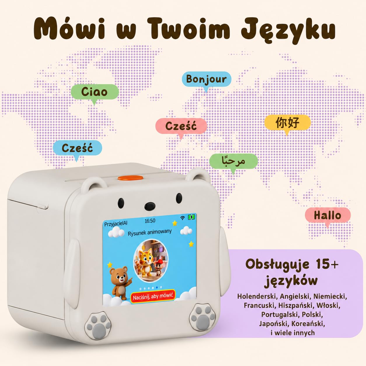 Drukarka Naklejek Głosowych AI dla Dzieci od MMOBIEL – Drukarka & Sticker Maker z Aplikacją, Sterowanie Głosowe, 20 Języków & 6 Stylów Rysowania – Do Zdjęć, Notatek, Etykiet, Dziennika & DIY