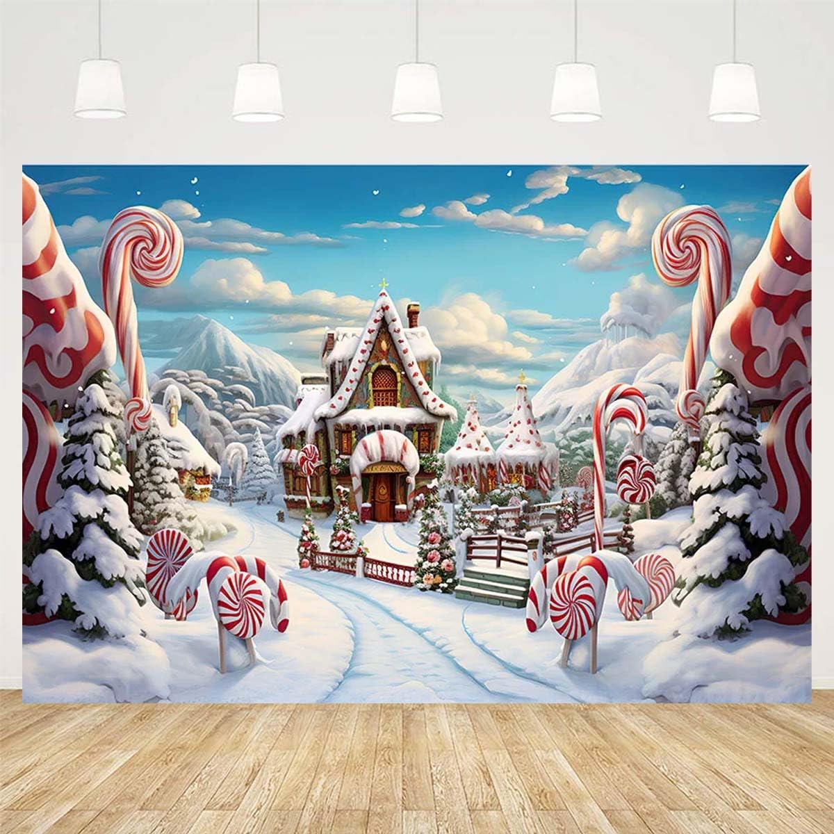 Sfondo fotografico, motivo: canne di Natale, caramelle, terra, inverno, neve, festa di Natale, ritratto di famiglia, sfondo decorativo, Buon Natale, Capodanno, sfondi fotografici per feste in famiglia