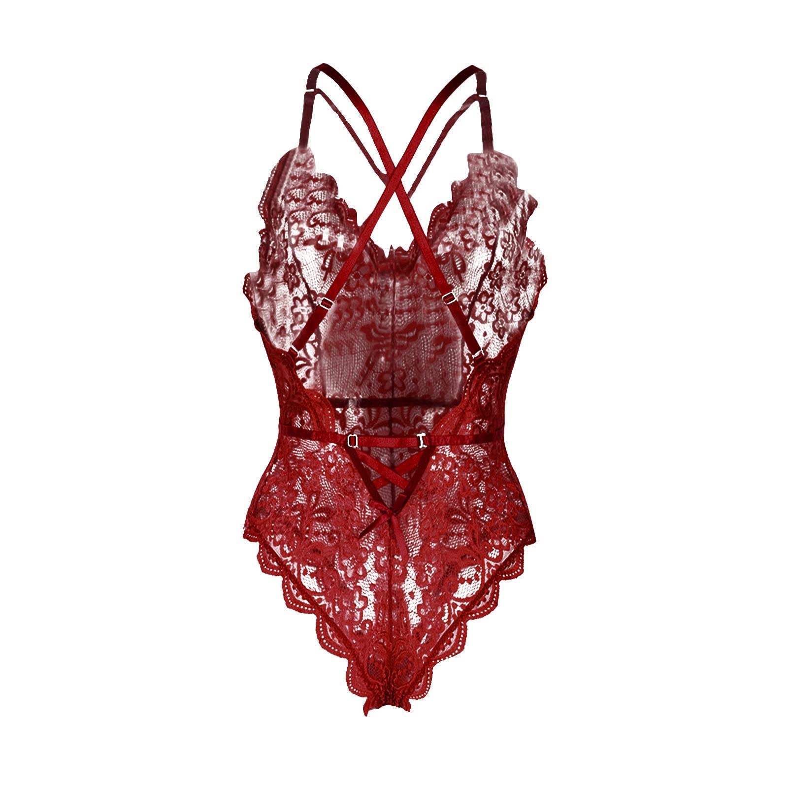 Body One Piece Nero Scollo a V Lingerie Sexy Donna Pizzo Floreale Costumi Sexy (Color : A, Size : XXL Code)