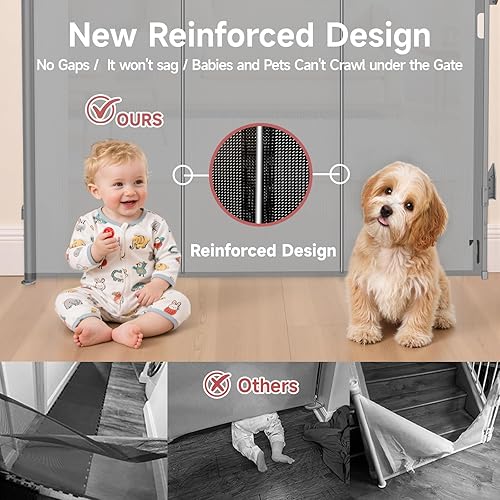 Miniatura 2 de Puerta retráctil reforzada para bebé, extra 38 pulgadas de alto, se extiende hasta 63 pulgadas de ancho, puerta de malla de instalación para