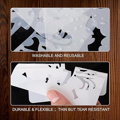 Miniatura 4 de 28 plantillas de Halloween – Plantillas de pintura de plástico con calabaza, murciélago, araña, elementos fantasmas para álbumes de recortes,