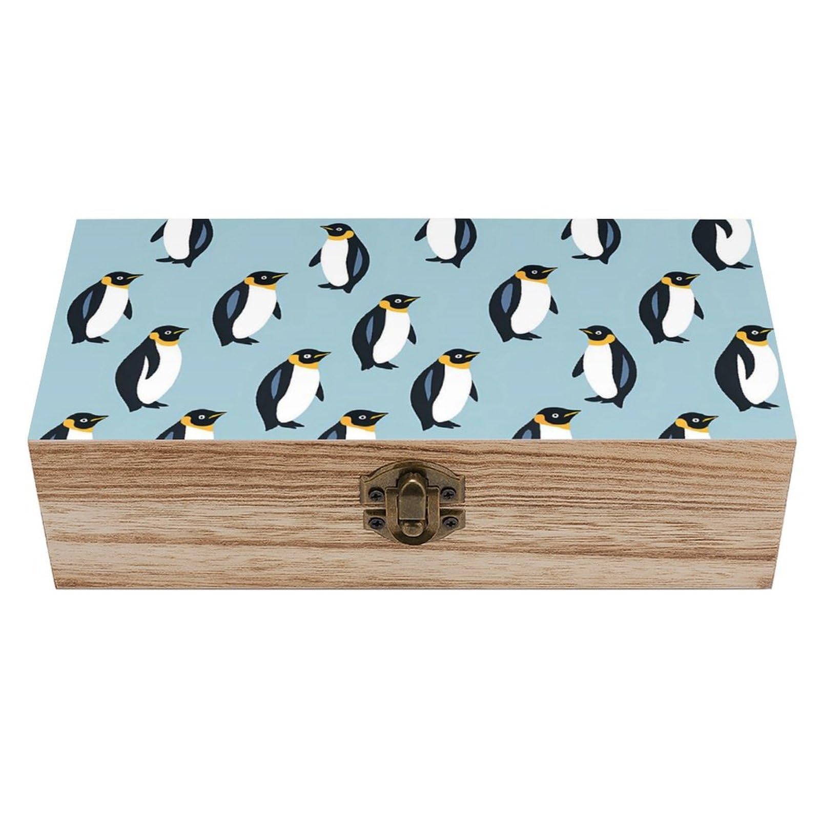 HLBSDM Funny Penguin Retro Wooden Storage Box Jewelry Art Gift Boxs Decorative Keepsake Boxes