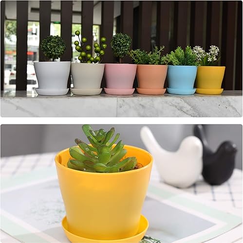 Vista 13 de JERIA - Paquete de 16 macetas de plástico de 4 pulgadas, para plantas de plántulas gruesas, macetas para plantas de flores, macetas con bandeja