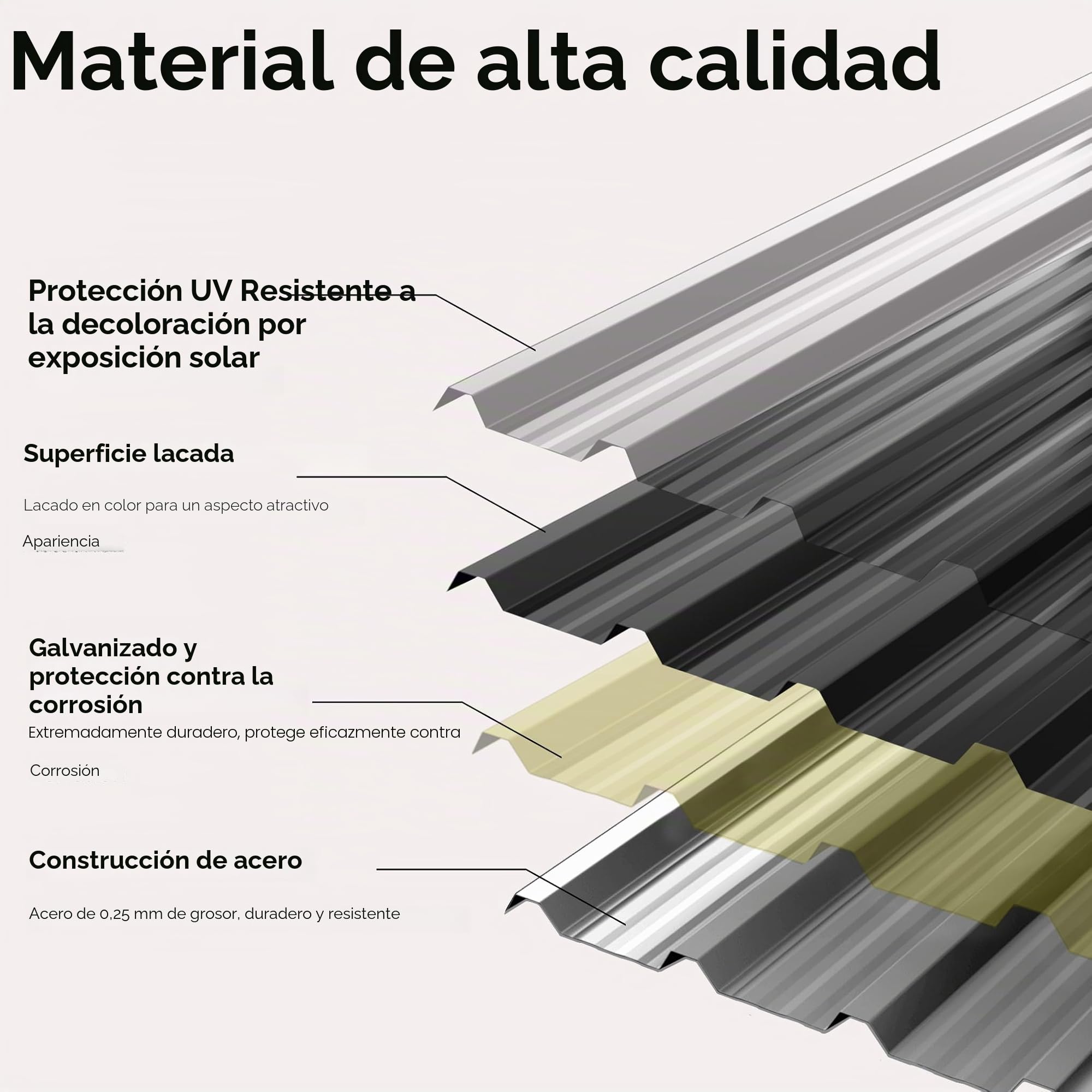 LARS360 Chapa trapezoidal de techo de acero galvanizado, chapa ondulada para techo y pared, ideal para garajes, cobertizos de jardín, cobertizos (negro, 12 unidades)