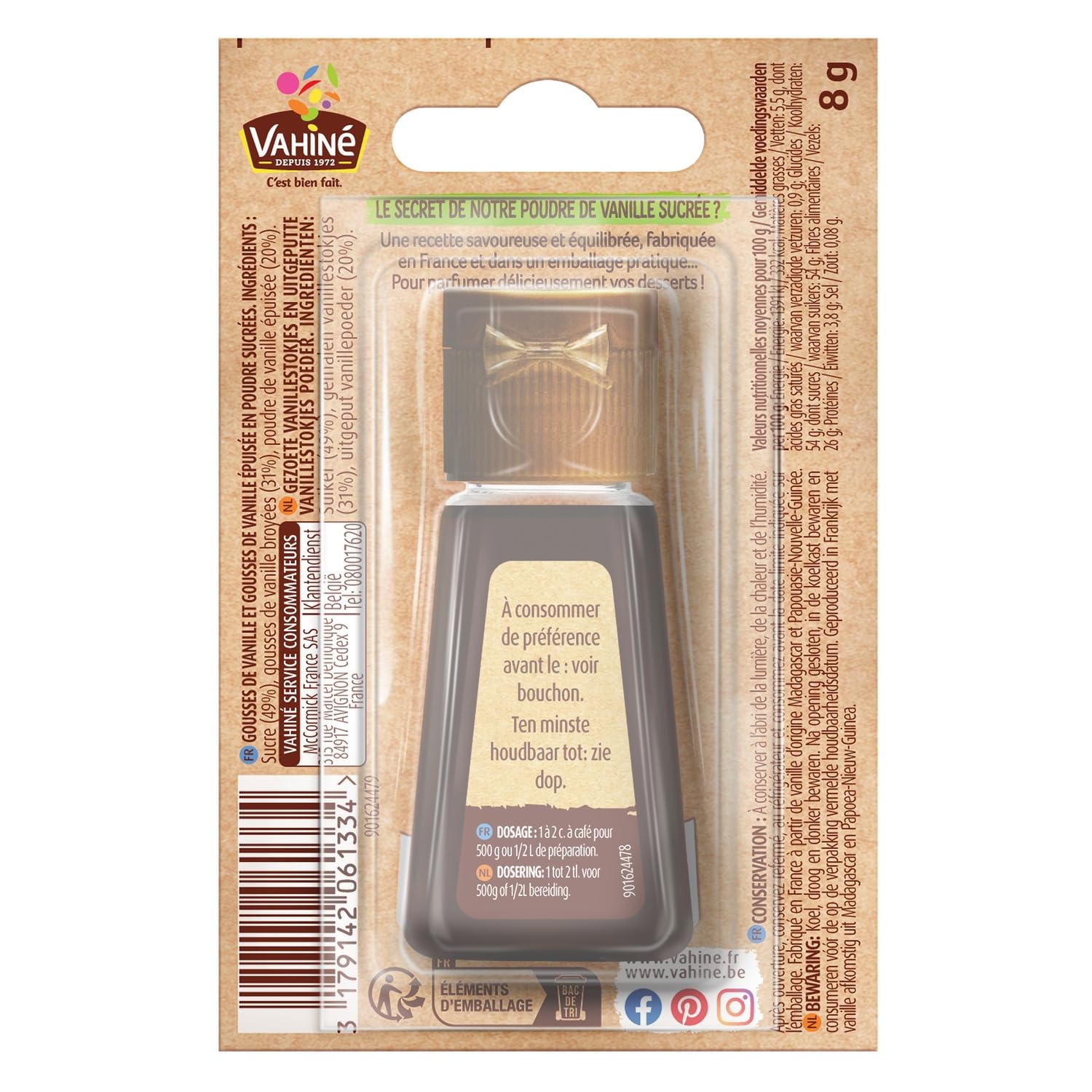 Saveur authentique et pratique pour vos pâtisseries — VAHINE Vanille en Poudre, Gousses de vanille sucrées, Fabriqué en France, Sachet de 7g - Lot de 3