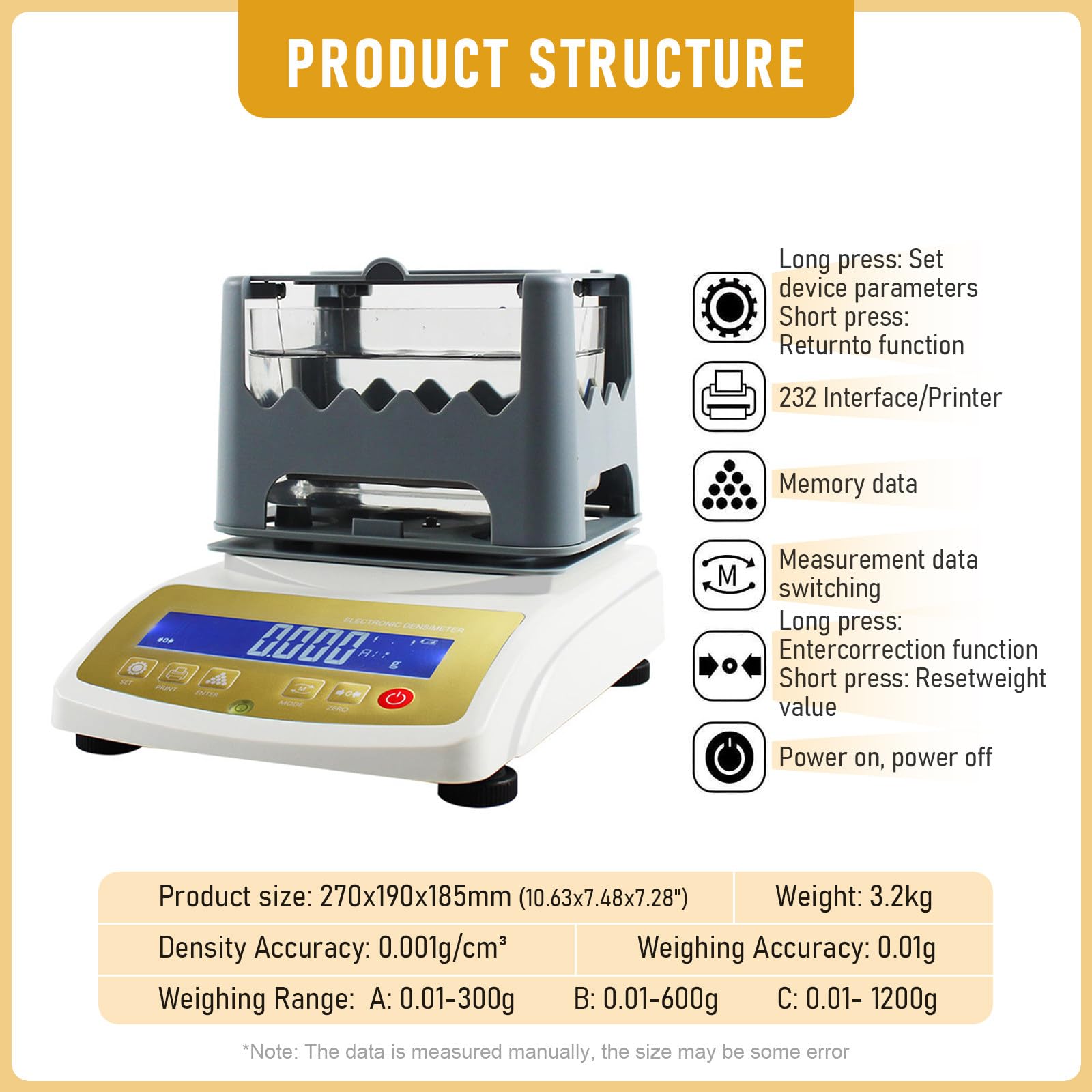 Generico Rilevatore di purezza e Contenuto, Tester di Valore K, densimetro per Argento, Strumento per Il Test di Metalli preziosi per Strumenti e Attrezzature per gioielleria (1200 g)