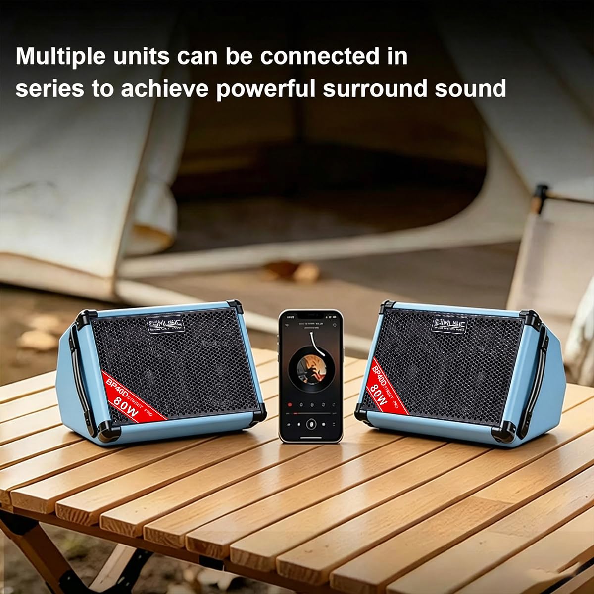 BP40D Akustikgitarre Verstärker Busking Amp - 80W tragbarer Bluetooth-Lautsprecher mit Akku, Chorus Reverb Delay Effekt, 6 Eingänge, 3-Band EQ