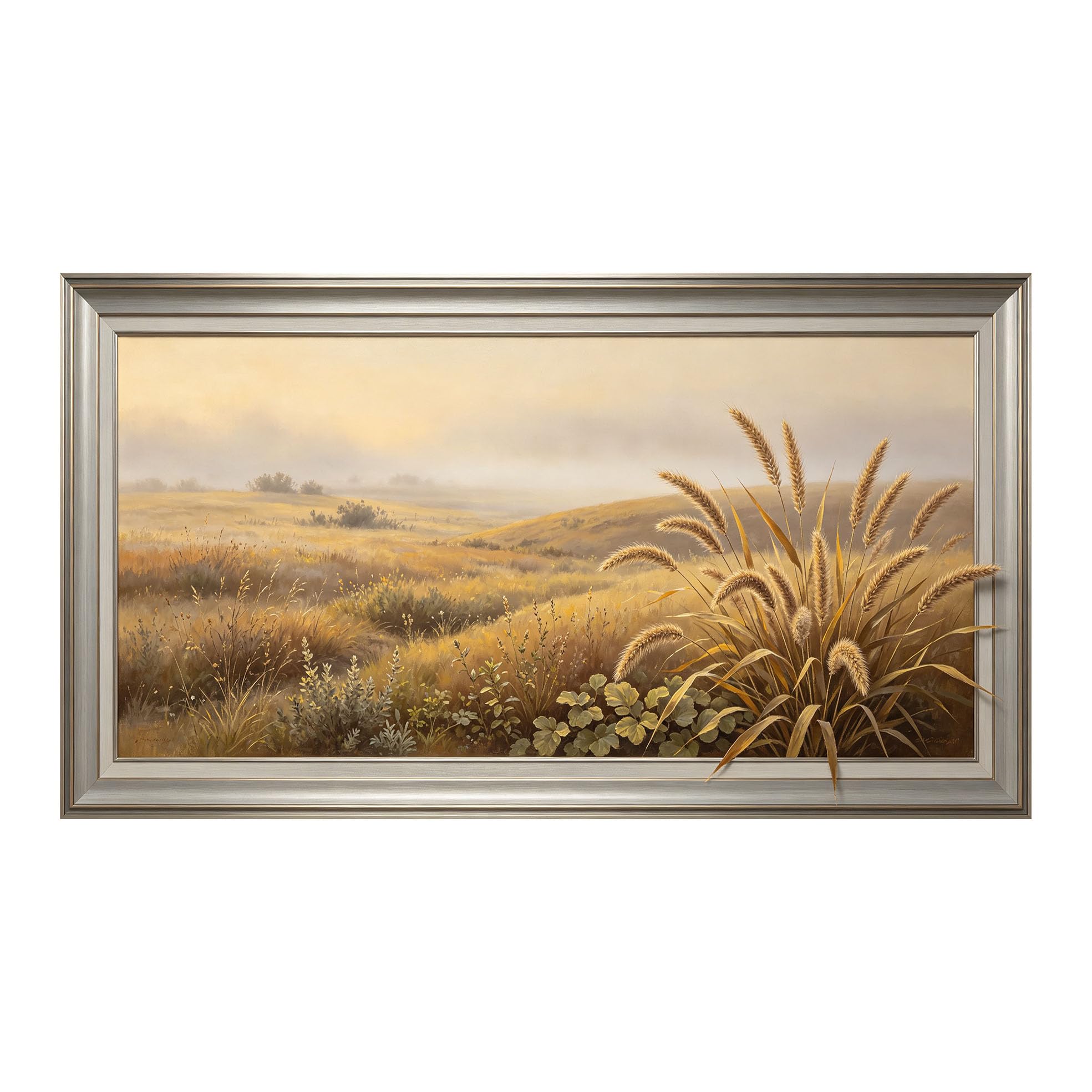 Yzpallescene 3D Framed Wall Art 50cm×100cm Panoramic Pastoral Meadow Oil Painting Large Size SelfAdhesive Removable Wall Decor Prints Artwork for Living Room Bedroom Office