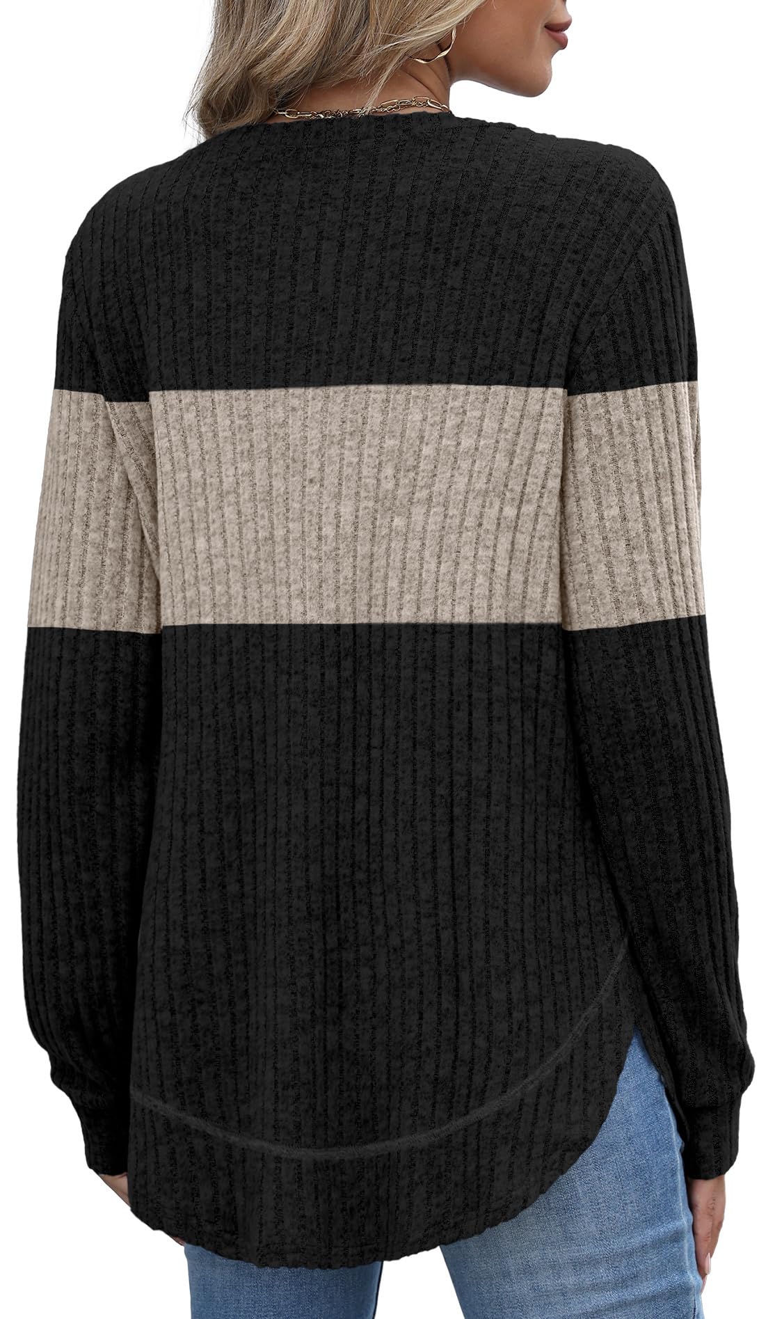 OFEEFAN Tunic Tops for Women Loose Fit Dressy Long Sleeve Shirts Womens Sweaters Crew Neck Fall Clothing with Curved Hem