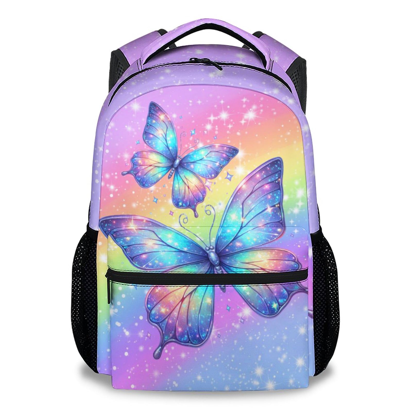 AIOMXZZ Bookbag for Girls, Butterfly Backpacks for School Kids, Elementary Preschool School Bag for Toddler, 17" Cute Rainbow Bookbag