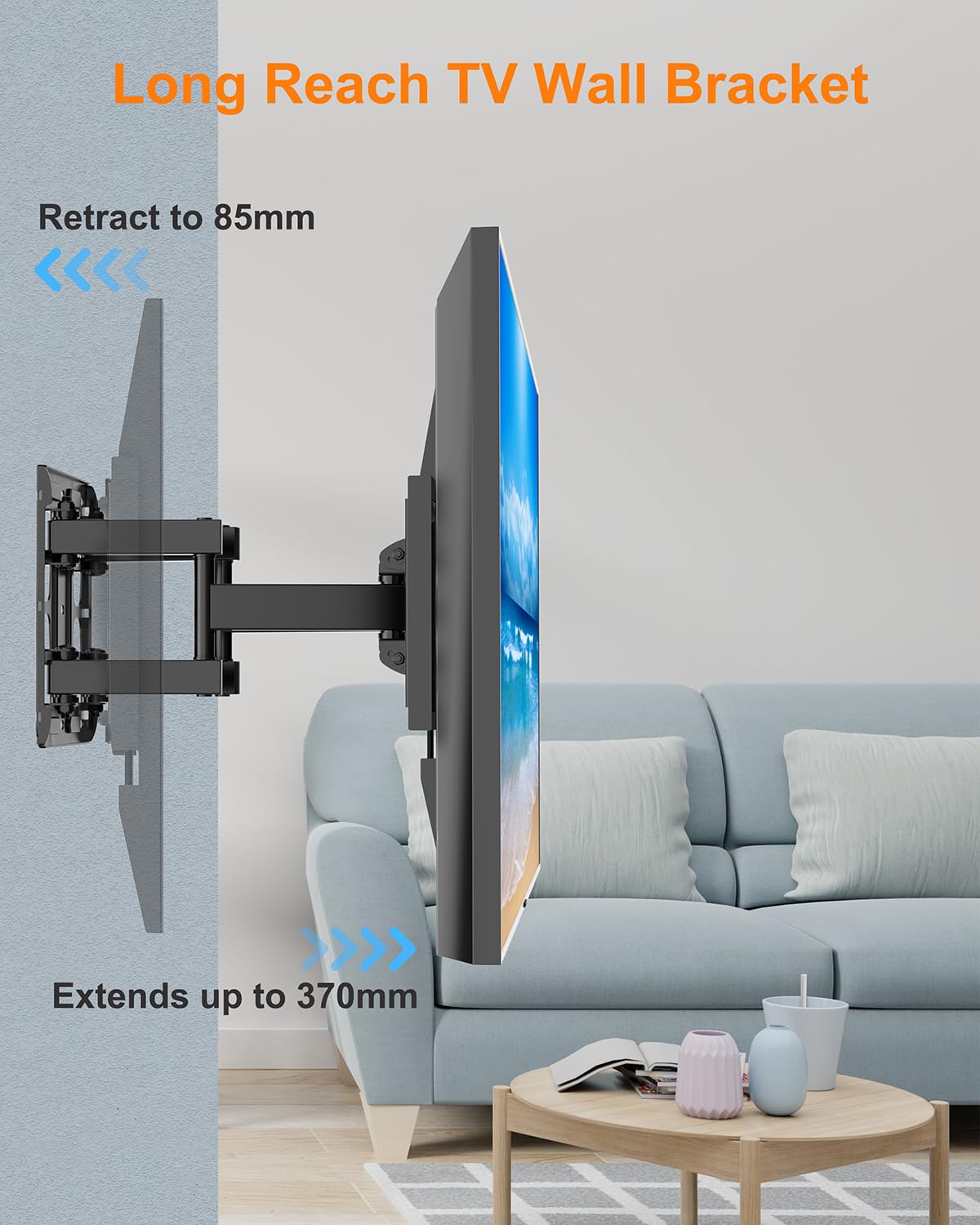 Uchwyt ścienny do telewizora Obrotowy WHYFONE Regulowany Full Motion TV Mount Tilt and Extend Podwójne ramię przegubowe Uchwyt ścienny do płaskich i zakrzywionych telewizorów 26-65 cali do 45 kg