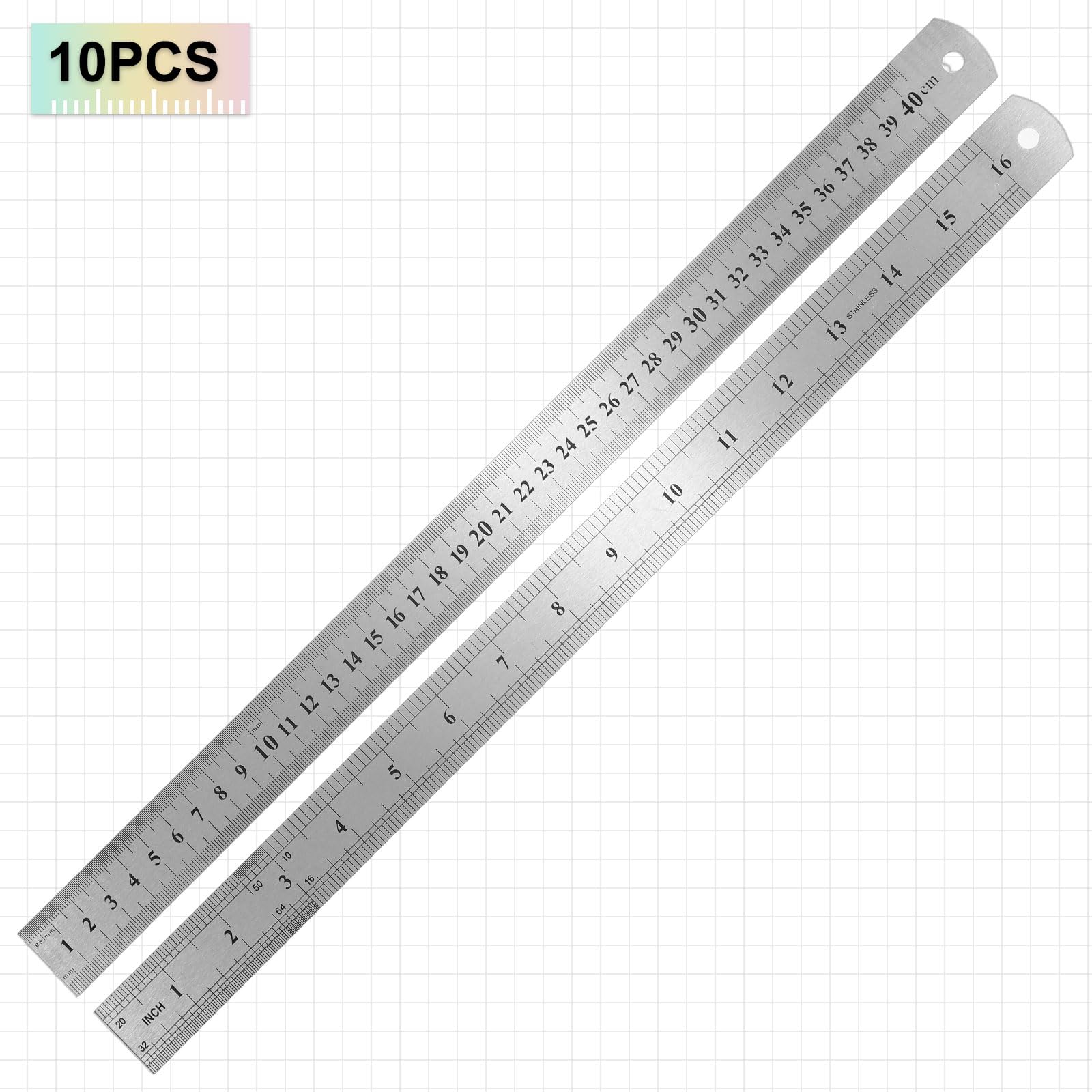 QUARKZMAN 10 Pezzi Righello In Acciaio Inossidabile 40 Cm 15 Pollici | Righello A Estremità Dritte, Metrico Pollici, Per Aula Casa Ufficio
