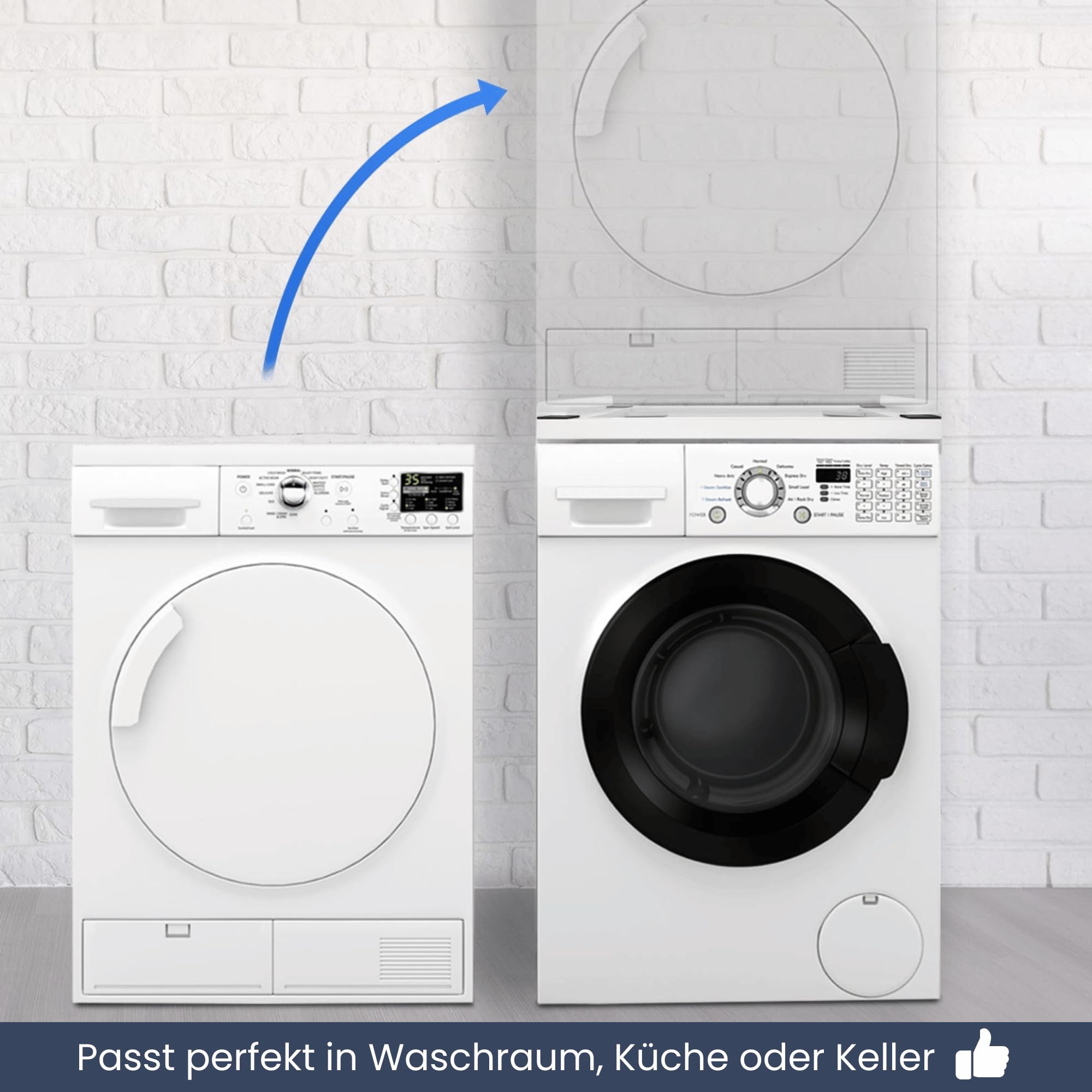 DELUKE® Verbindungsrahmen für Waschmaschine/Trockner EDEO - 60cm Breit, Universal | Zwischenbaurahmen Waschmaschinen Trockner Zwischenbausatz Stapelbausatz Waschmaschinenzubehör