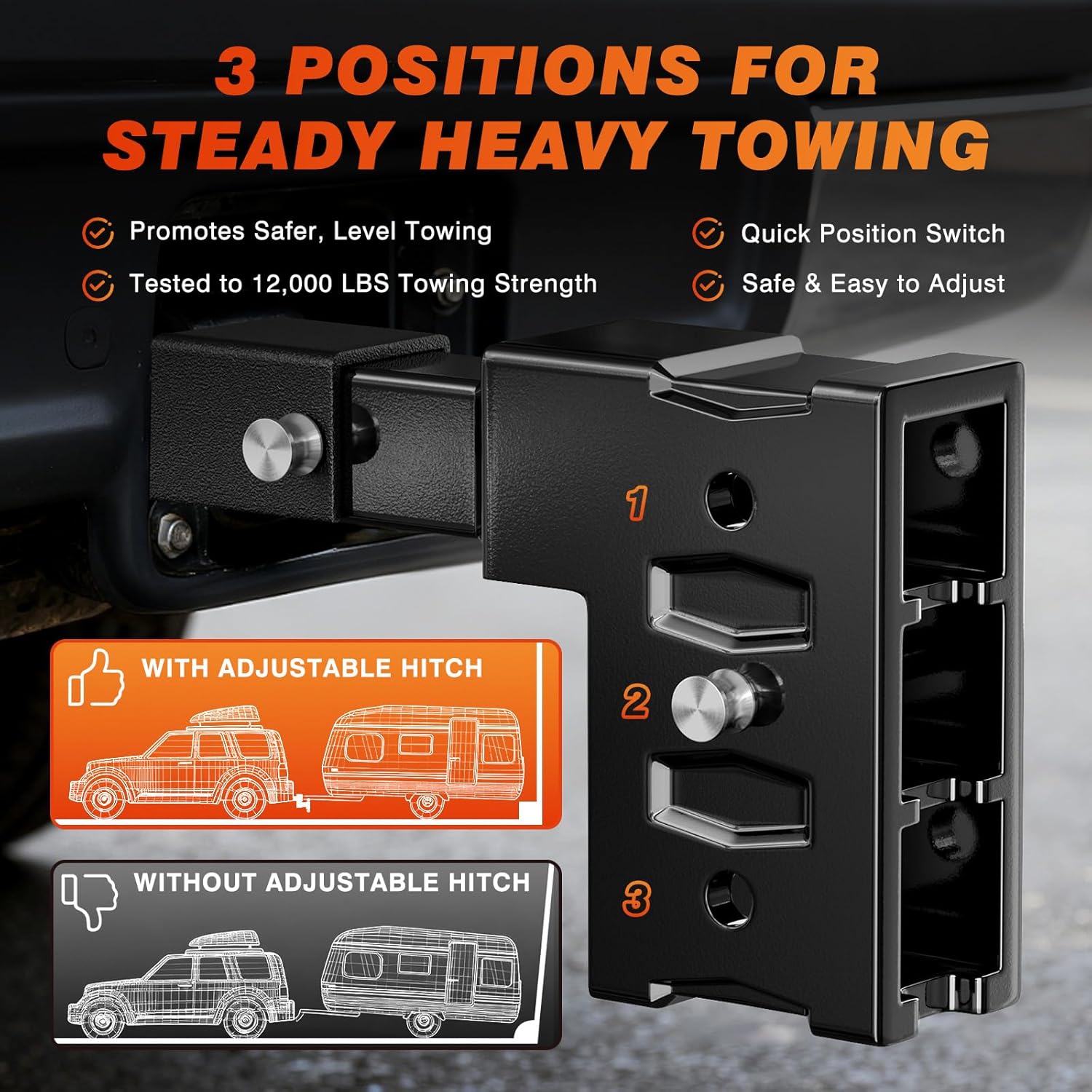 Adjustable Trailer Hitch for 2" Receiver(12,000LBS GTW), Heavy Duty Tow Hitch with 5" Drop/Rise, Dual Ball Mount (2" & 2-5/16") with Pintle Lock&Locking Hitch Pins, Drop Hitch for Trucks