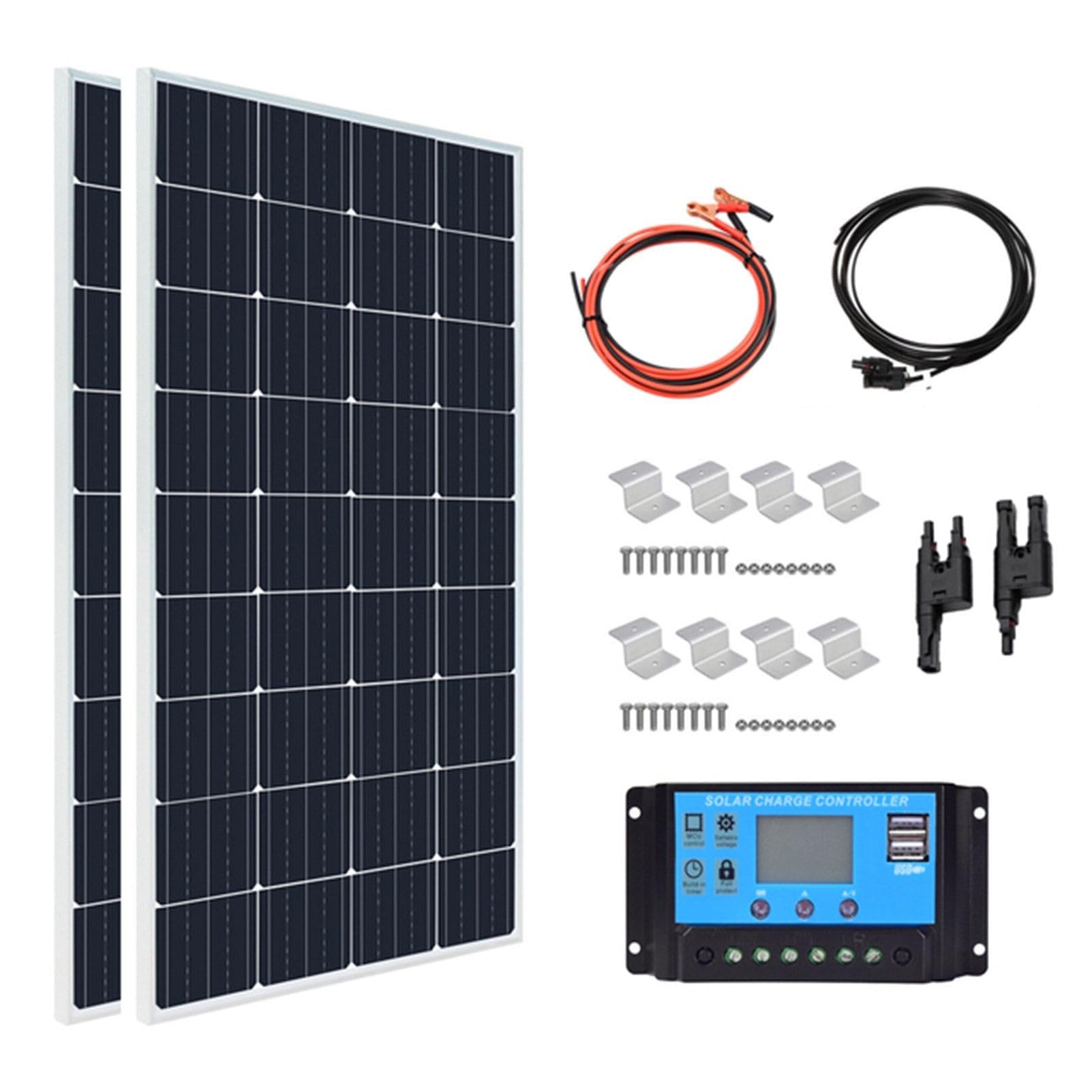 Kit Pannello Solare Monocristallino Da 300 W, Moduli Fotovoltaici Ad Alta Efficienza For Esterni Residenziali, Campeggio, Yacht, Roulotte, Camper E Altre Applicazioni Off-grid(2x300W)