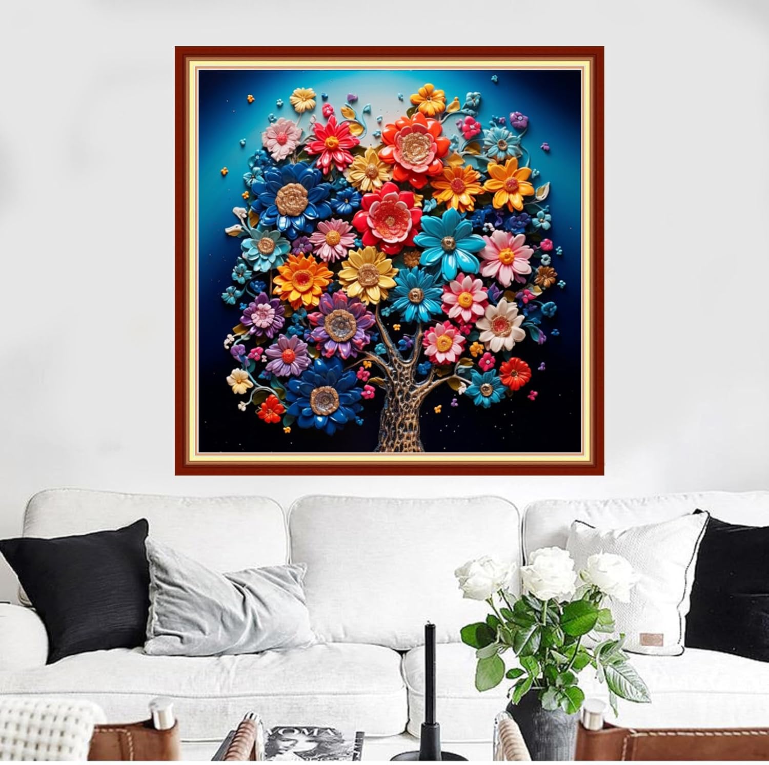 Funxvoot Stamped Cross Stitch Kits Beginners Full Range of Embroidery Kits for Adults 11CT Embroidery Patterns Needlepoint Kits Printed Cross Stitch Kits -（Colorful Flower Trees 18x18 inchs）