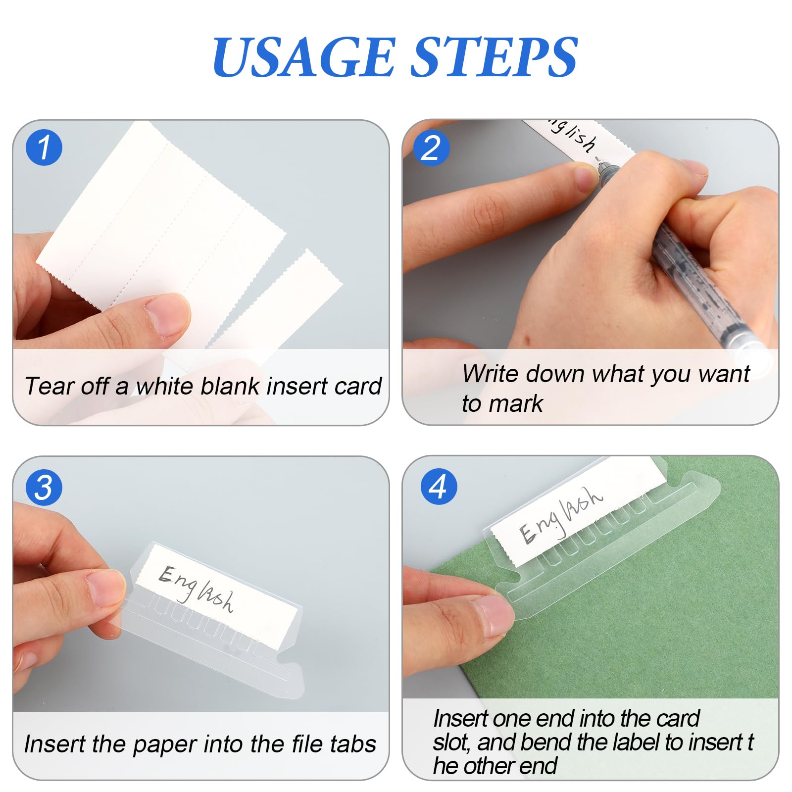 100 Sets Suspension File Tabs and Inserts, Clear Index Tabs File Folder ...