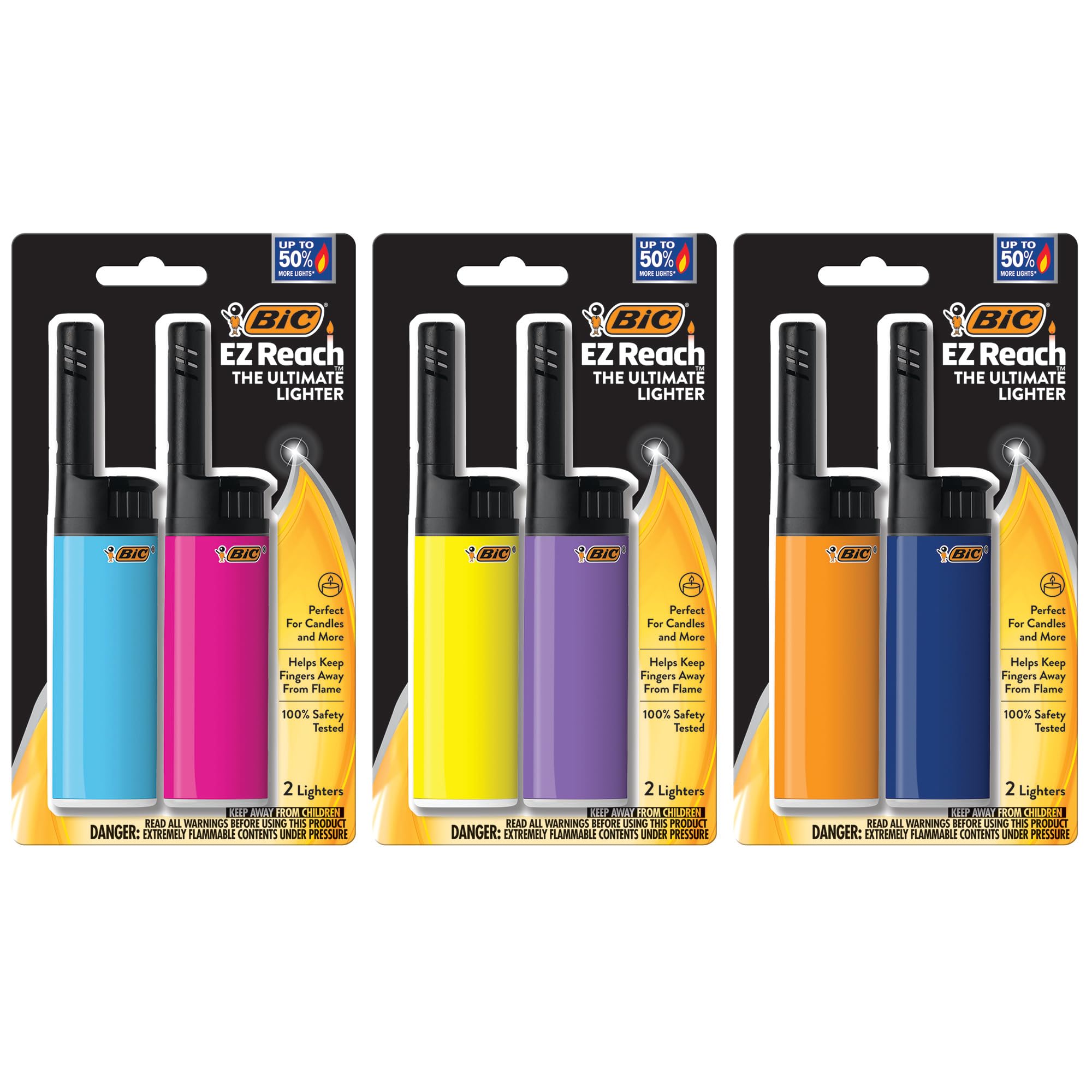BIC EZ Reach Lighters Versatile Holiday Lighters Assorted Colors 6-Pack Colors May Vary