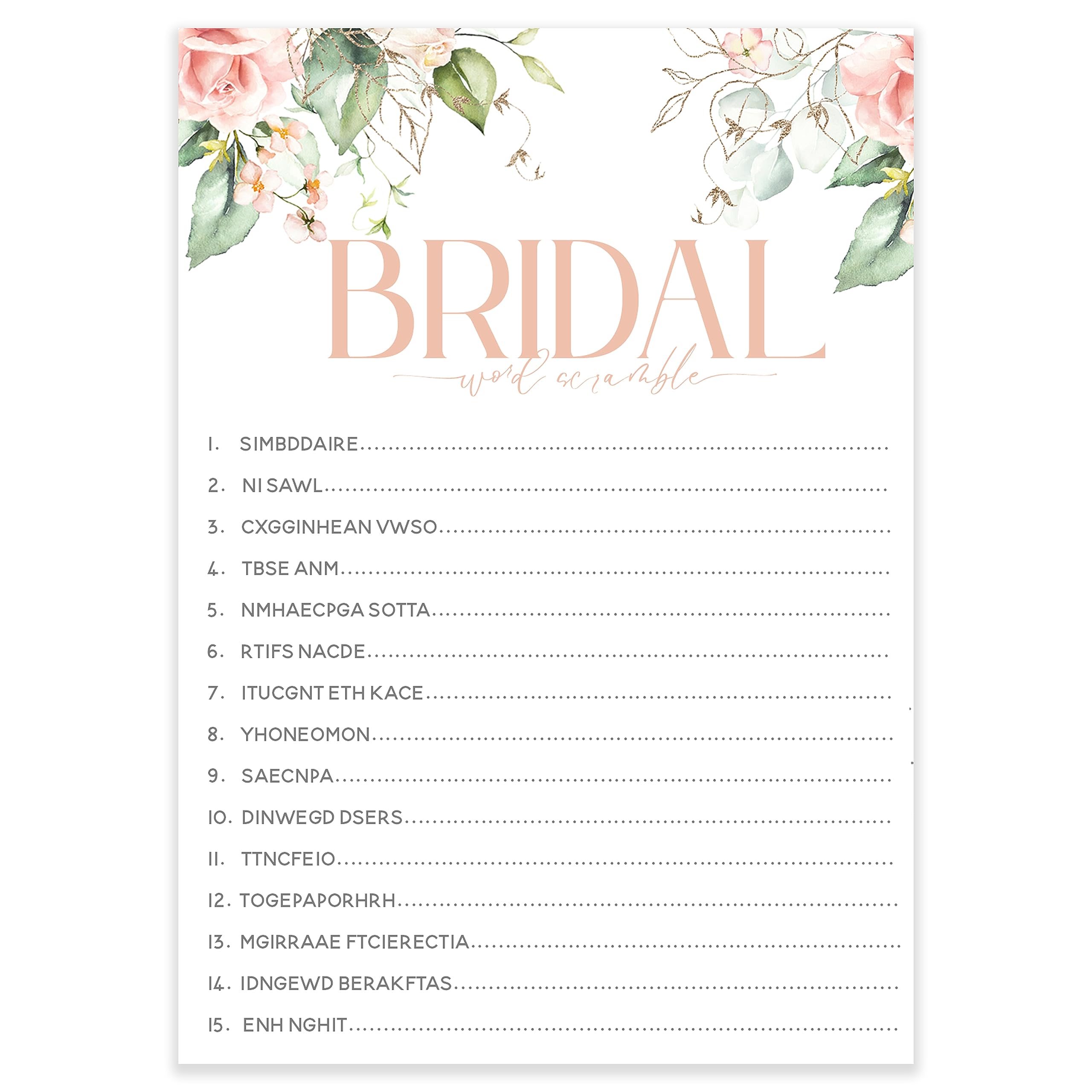 Hen Party Games Bridal Word Scramble Rose Boho Design Hen Party Accessories (HPG-BOHOROSE-SCR)