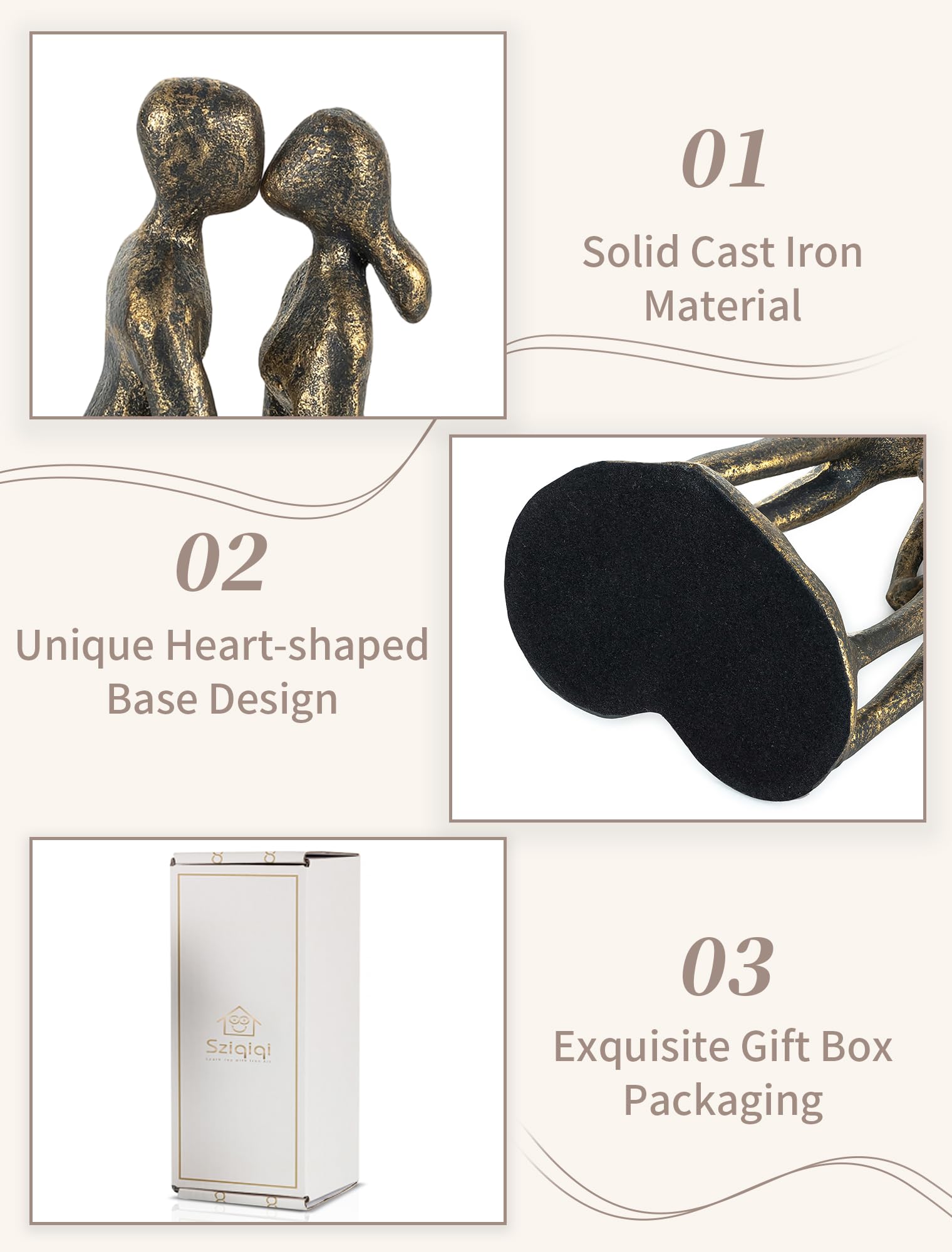 Sziqiqi 8th Anniversary Couple Gifts: 8 Year Anniversary Wedding Gifts for Him Her - 8th Wedding Gift for Husband Wife - Gift for Christmas Birthday Valentines Day Kissing Couple Figurines