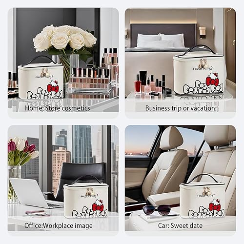 Miniatura 6 de Vimanllie Bolsa de cosméticos de viaje, bolsa de lavado de maquillaje con organizador de cremallera, portátil, con asa, bolsa de almacenamiento con